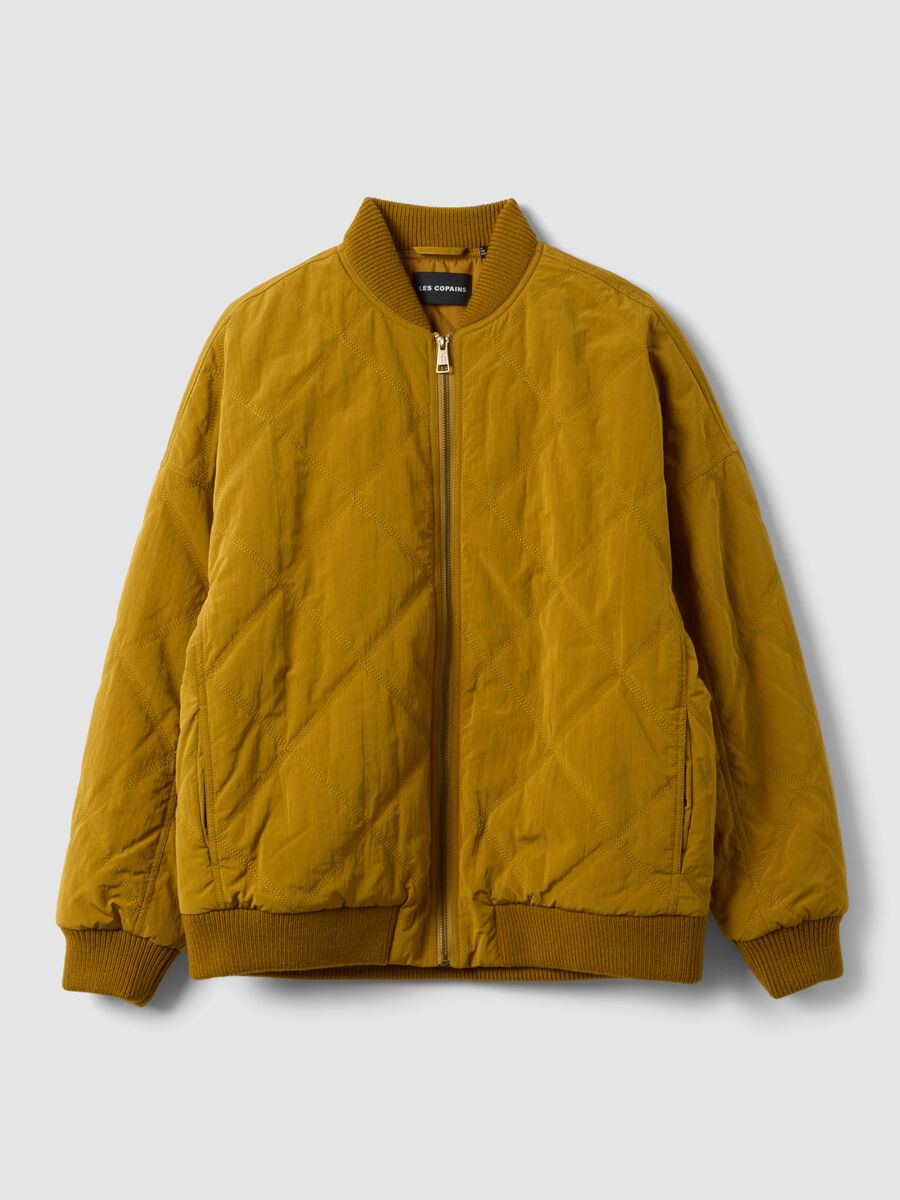 Yellow quilted zip-up bomber jacket, regular fit_4