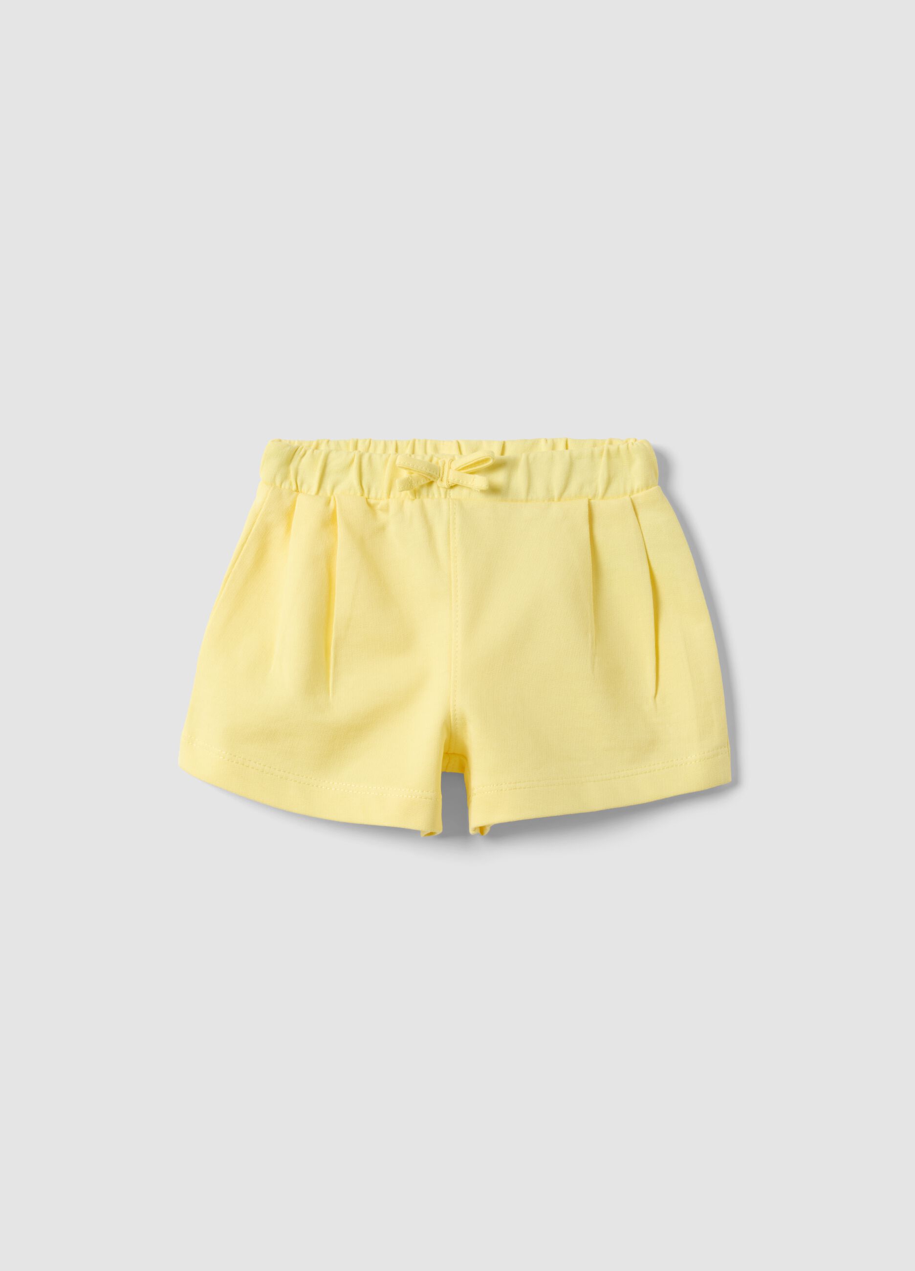 Yellow pure cotton regular fit girls' shorts with bow