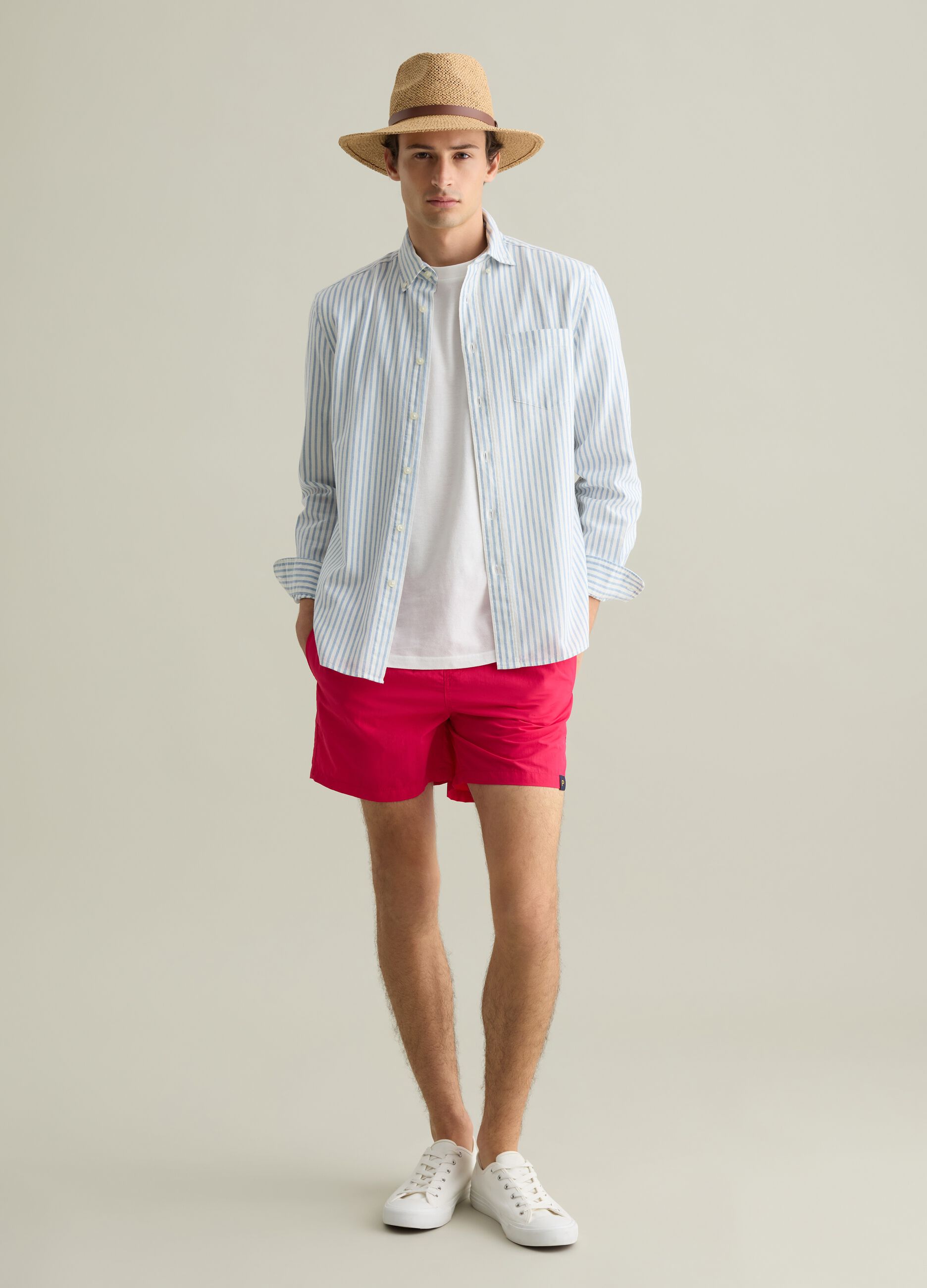 Men’s regular-fit swim boxers in pink blend with elastic waist