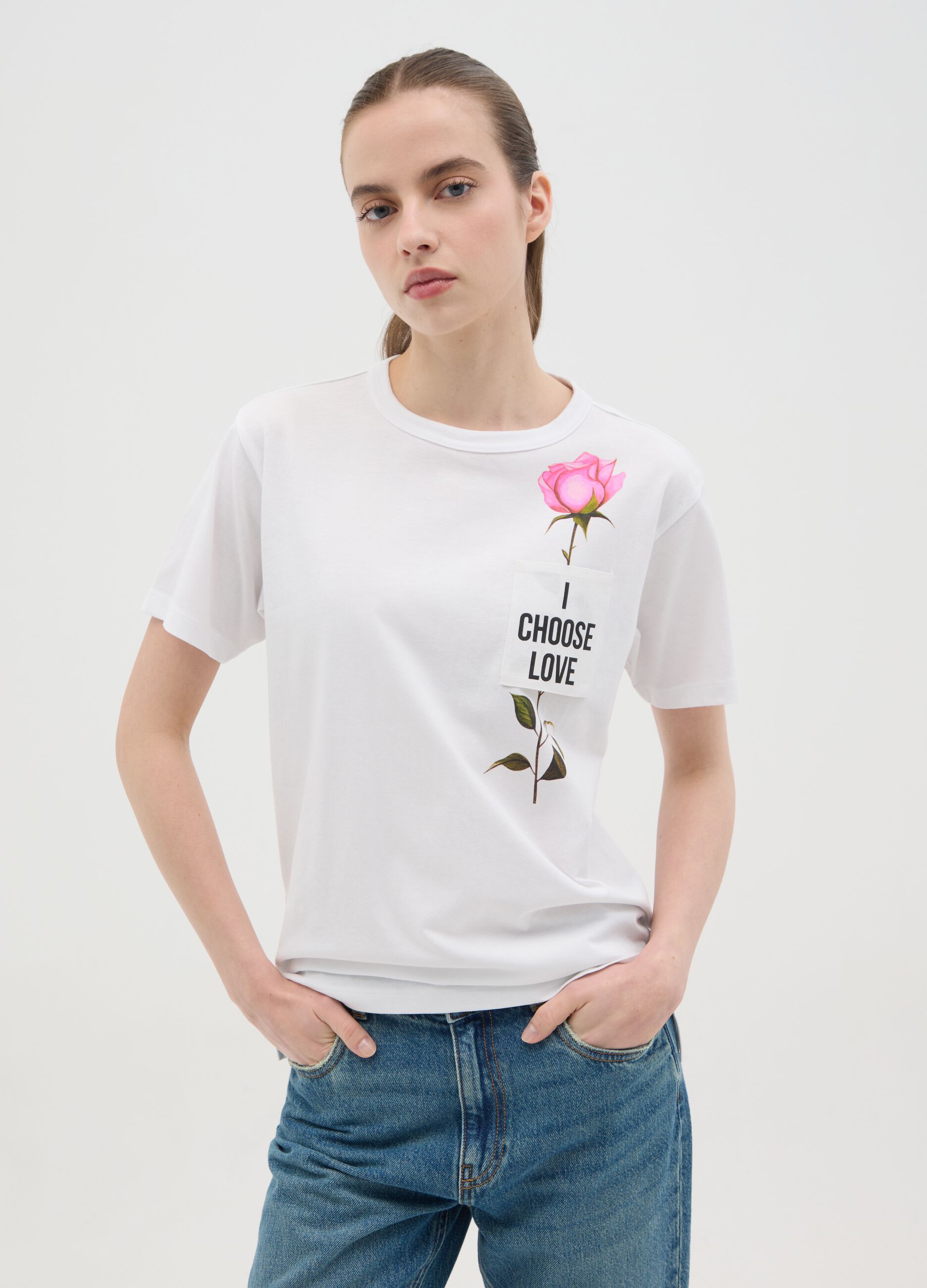 White T-shirt with "I Choose Love" print
