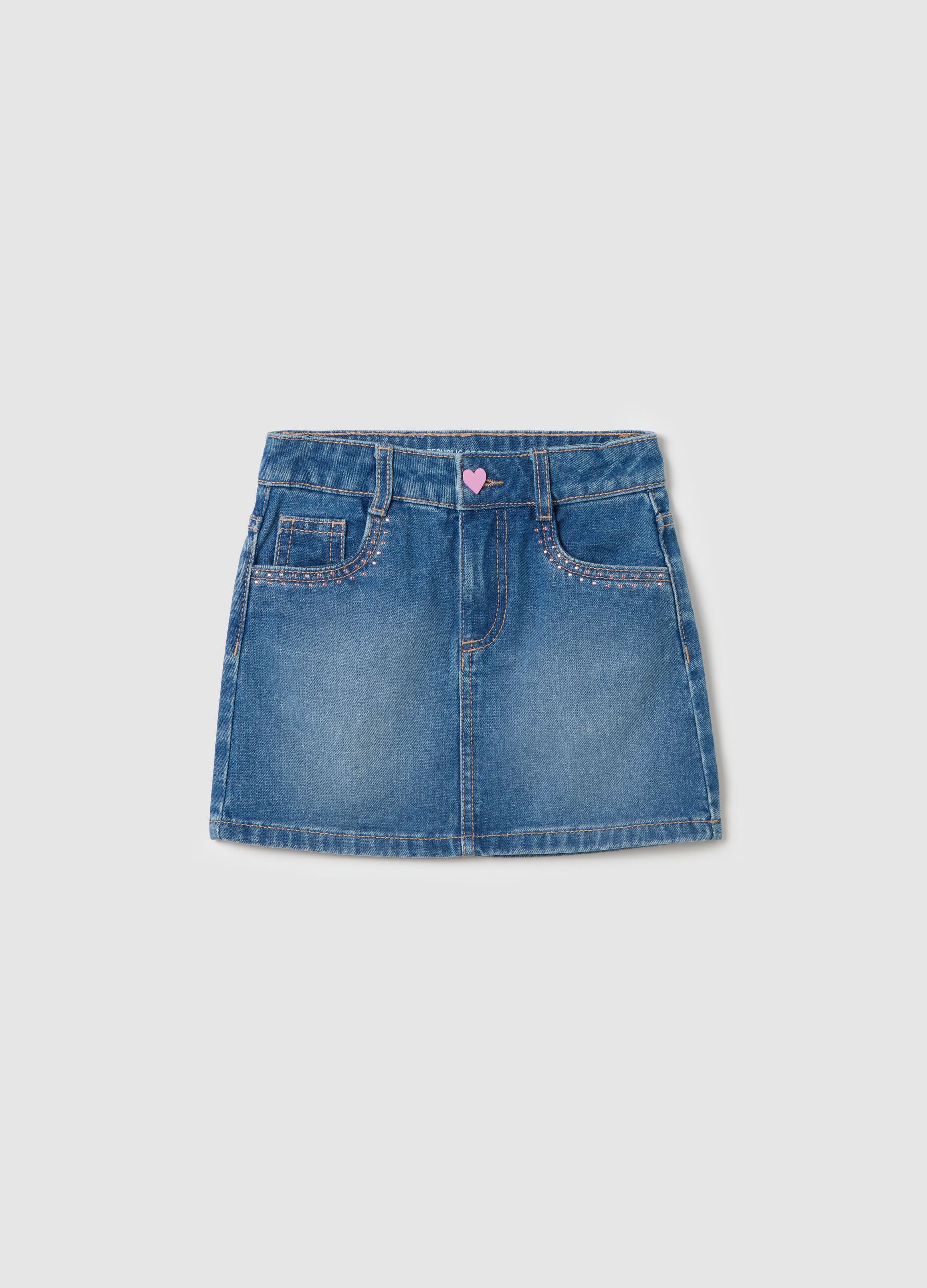 Denim miniskirt with diamantés