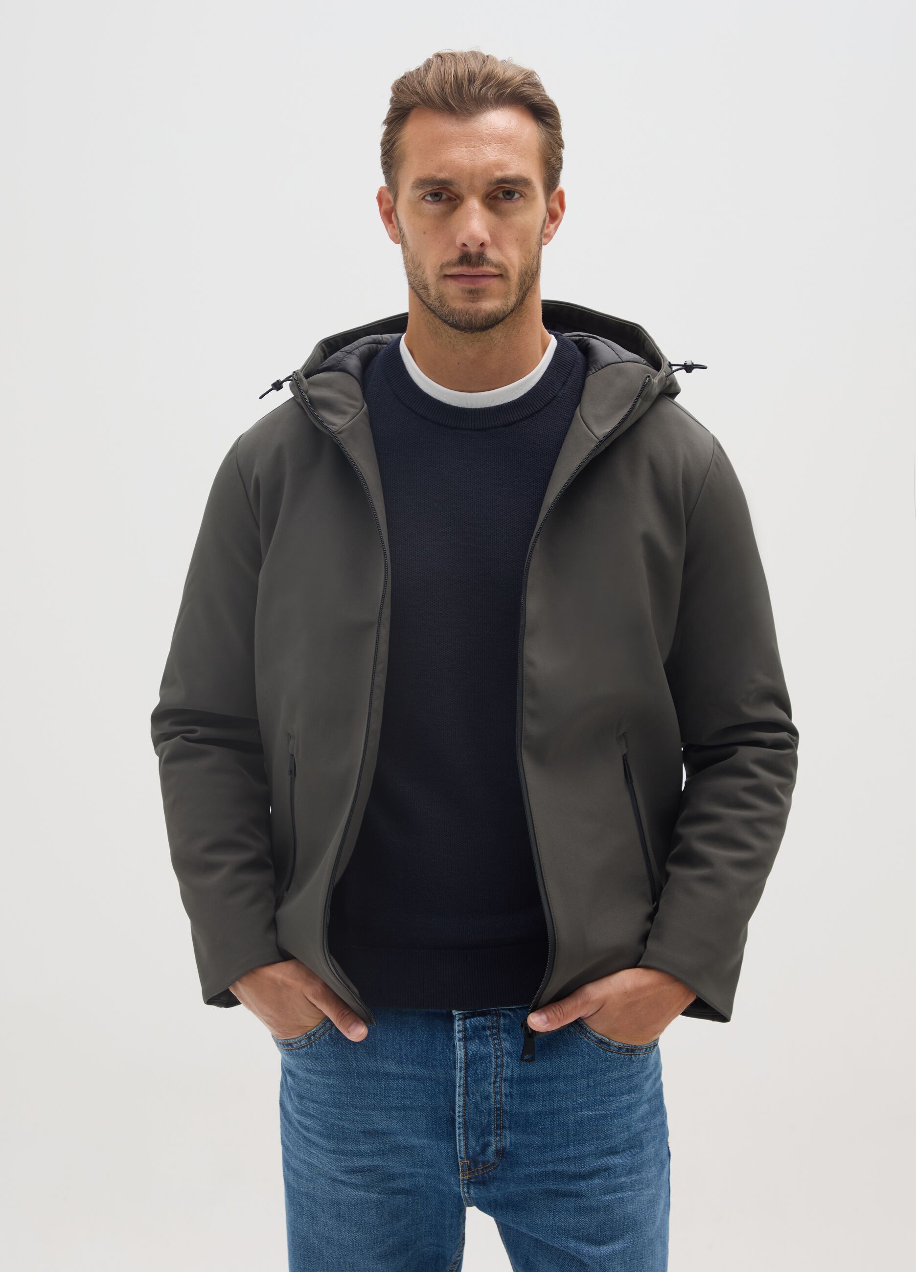 Regular fit green stretch fabric jacket