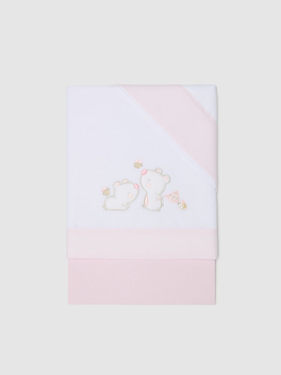 Three-piece cotton crib set with teddy bears and bees embroidery_0