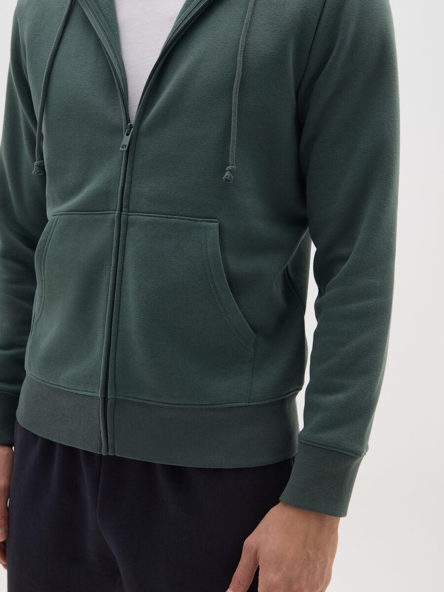 Green cotton-blend zip-up hoodie, regular fit_3