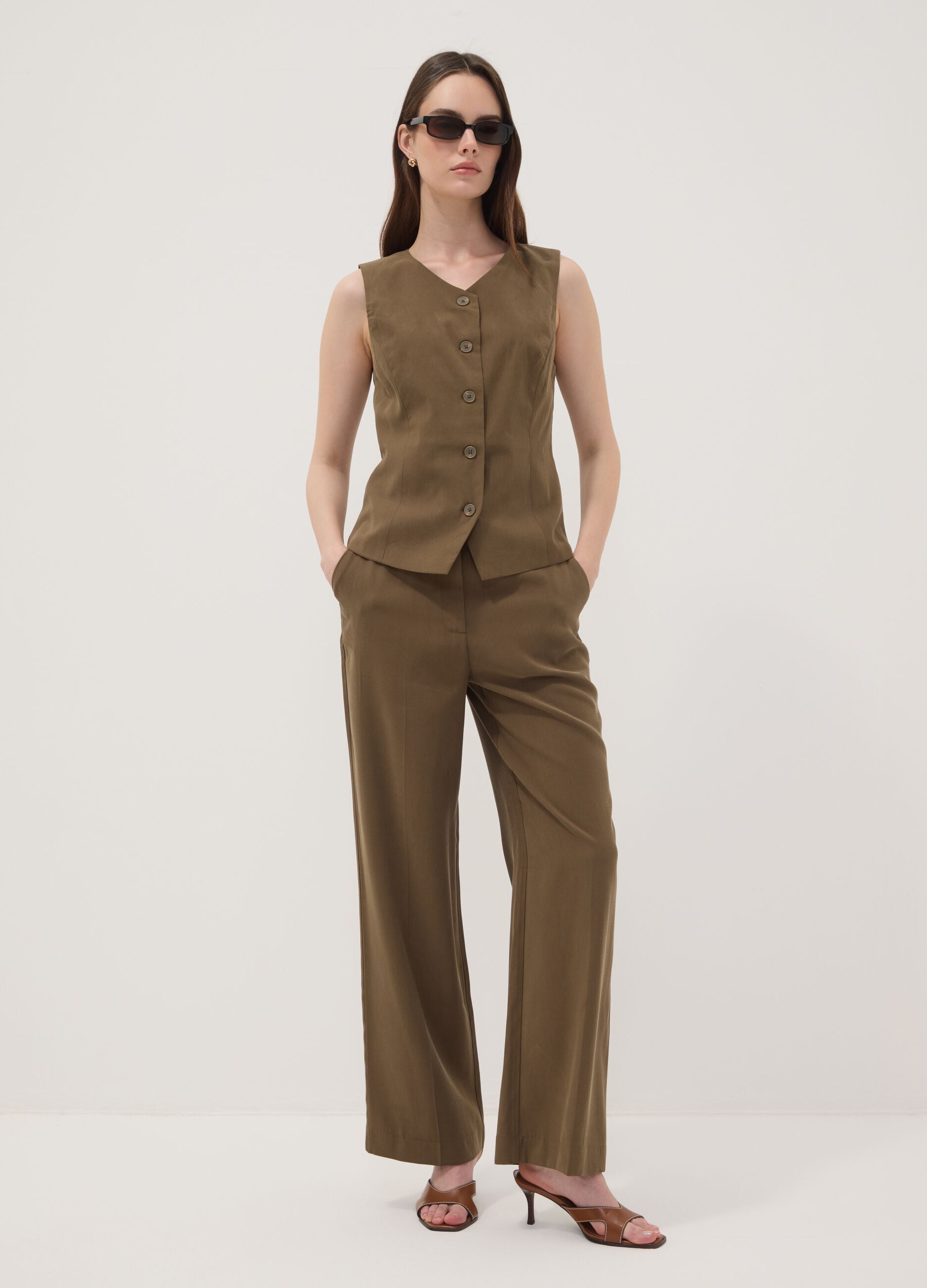 Green slim-fit viscose-blend waistcoat