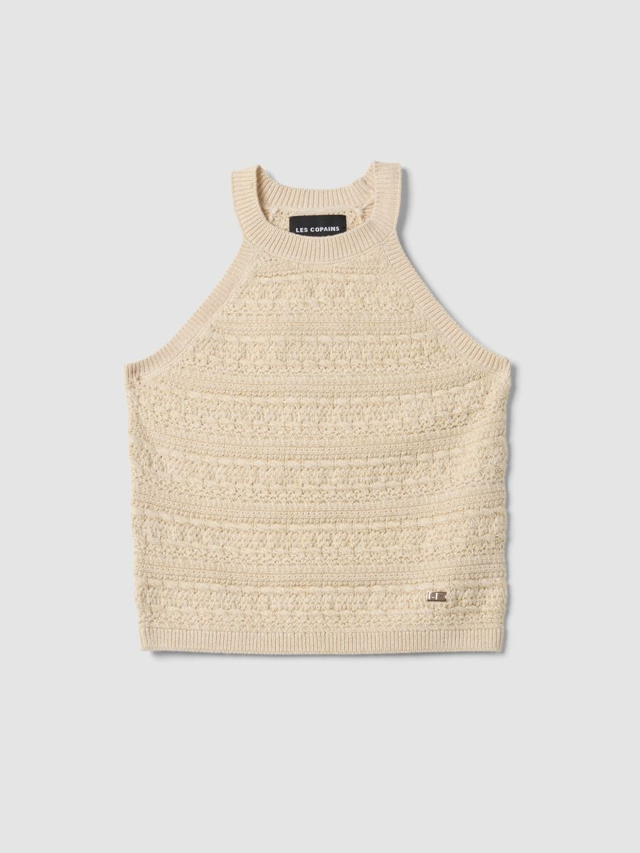 Beige cotton-blend knitted top_4