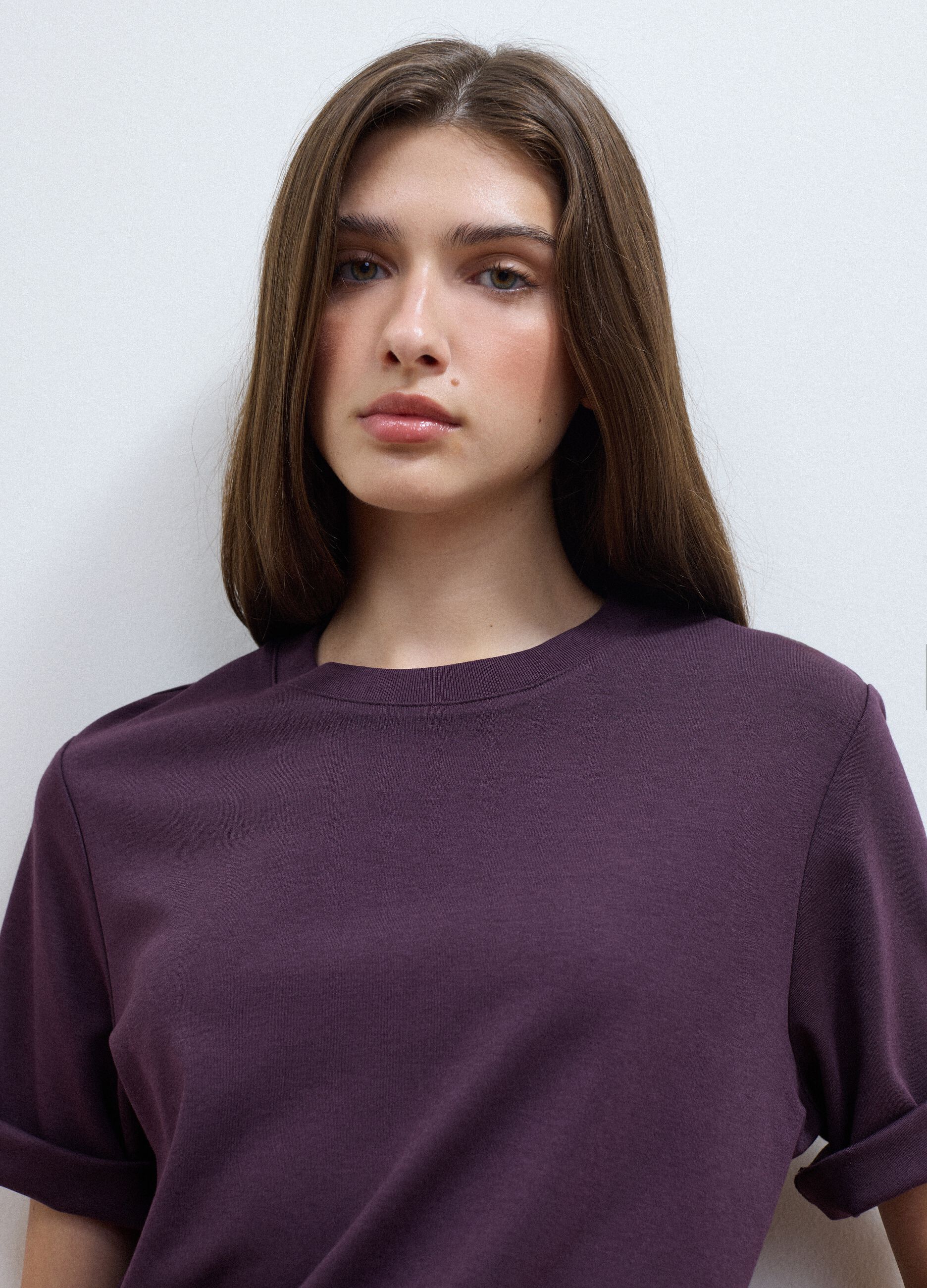 Purple boxy-fit T-shirt in a cotton-viscose blend