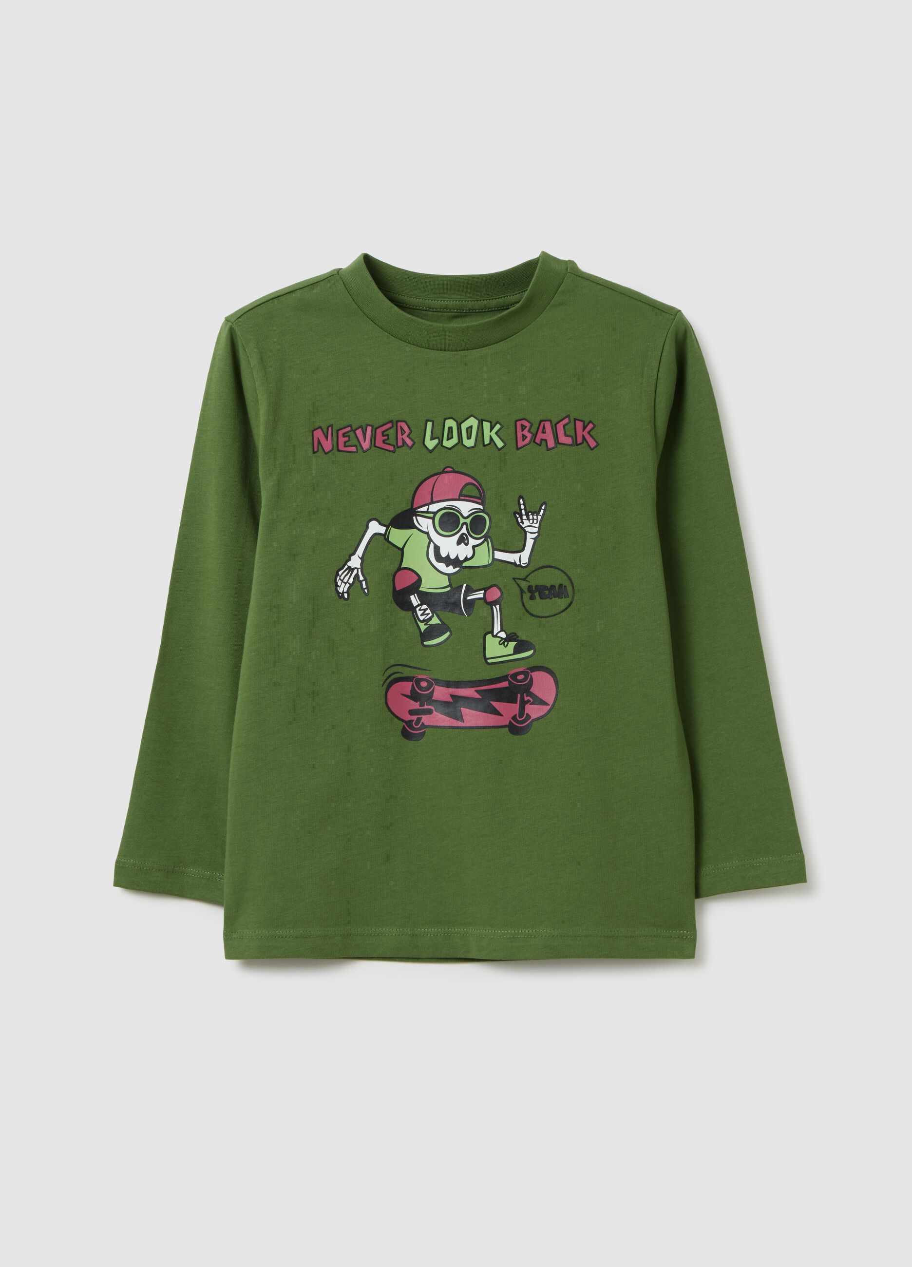 Green pure cotton regular fit kids' T-shirt