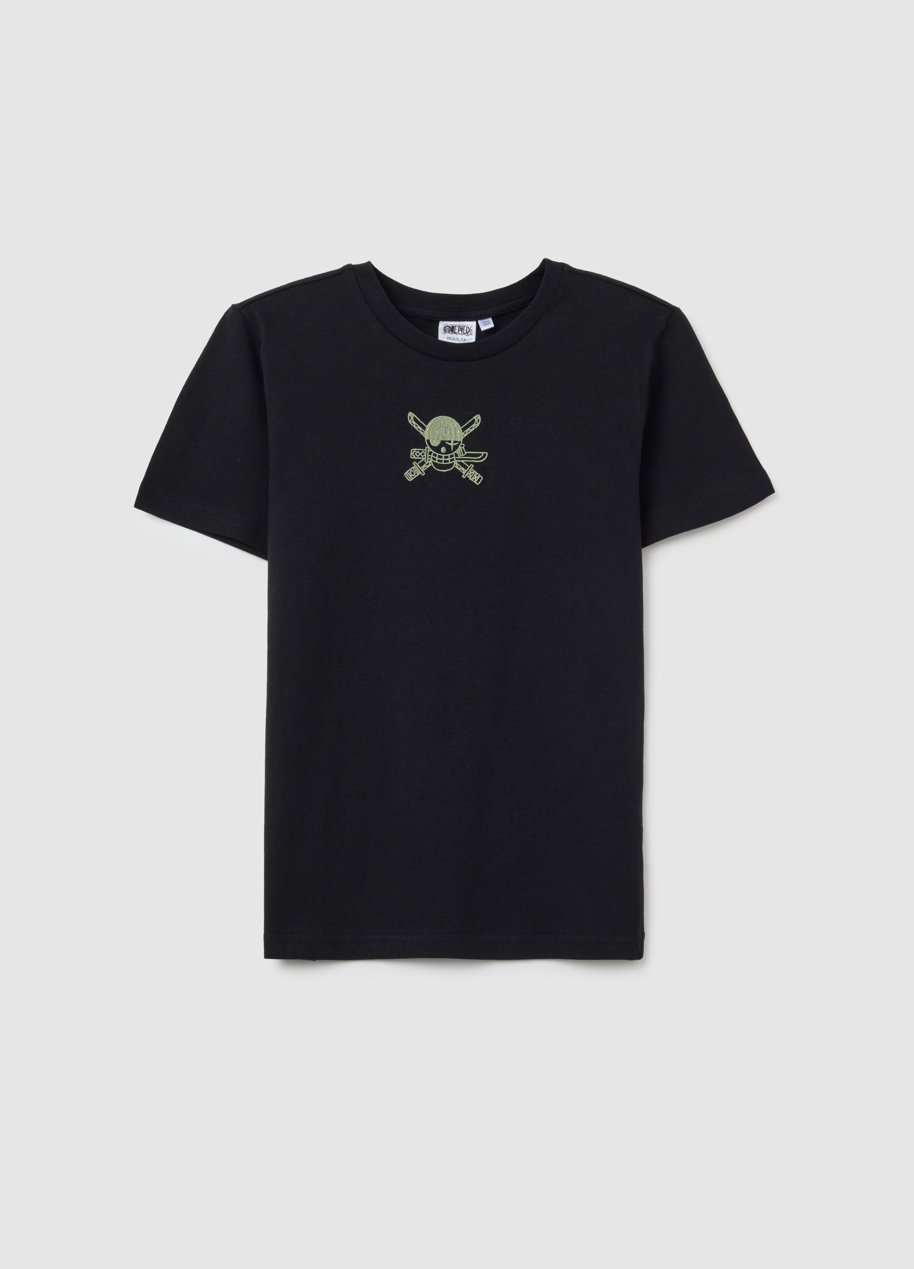 Children's T-shirt in pure black cotton with One Piece print