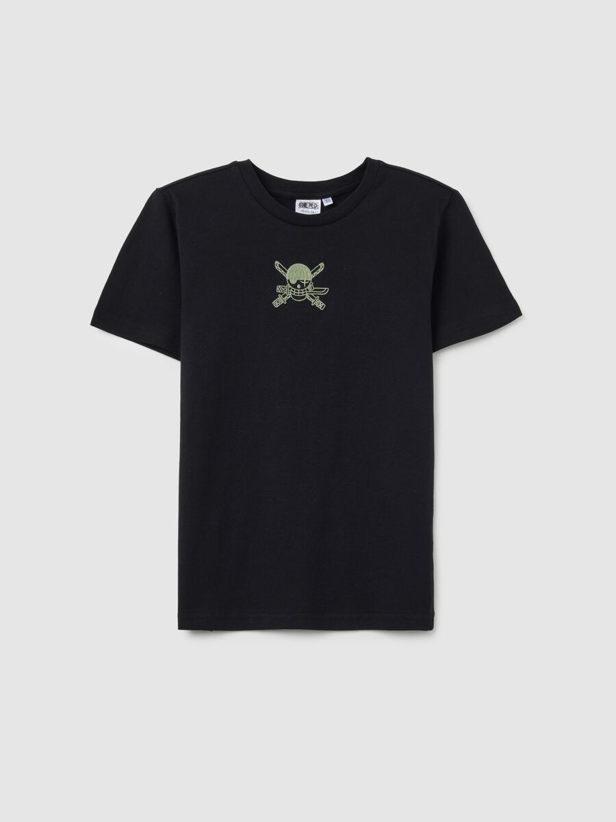Children's T-shirt in pure black cotton with One Piece print_3