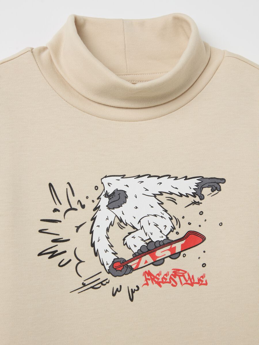 Cotton T-shirt with high neck and print_2