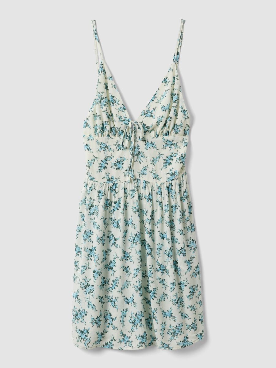 White floral mini dress in pure viscose_4