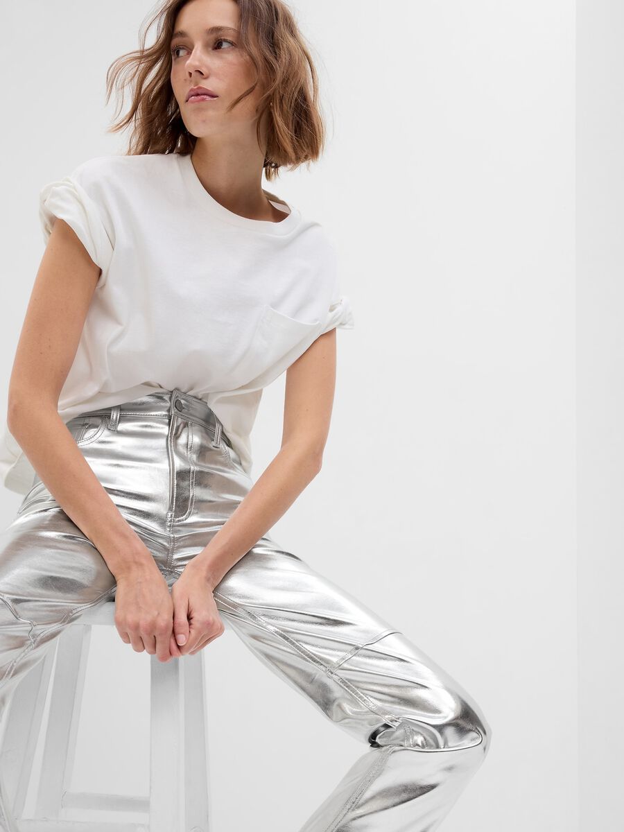 Glossy-effect straight-fit trousers_0
