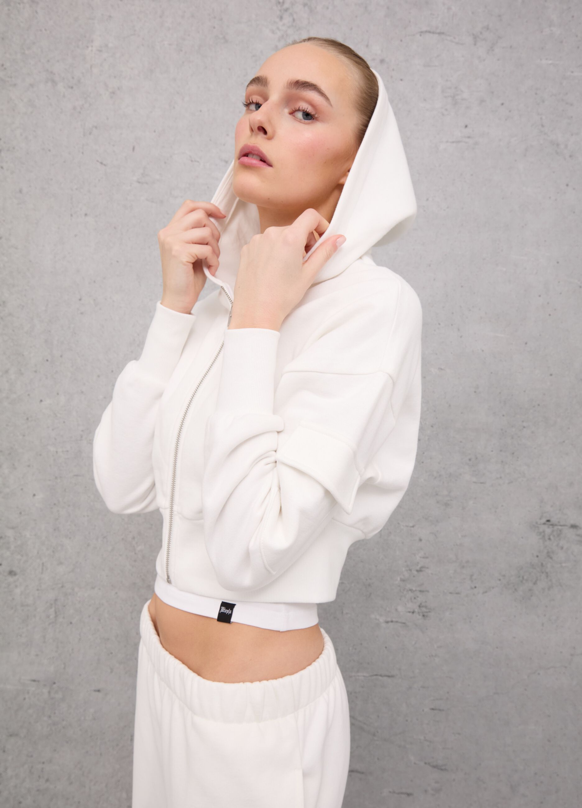 Crop Cargo Zip Hoodie White