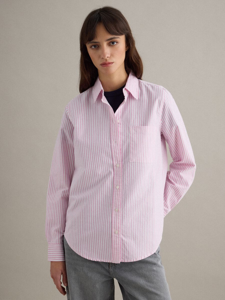 Camicia a maniche lunghe in puro cotone a righe multicolor regular fit_0