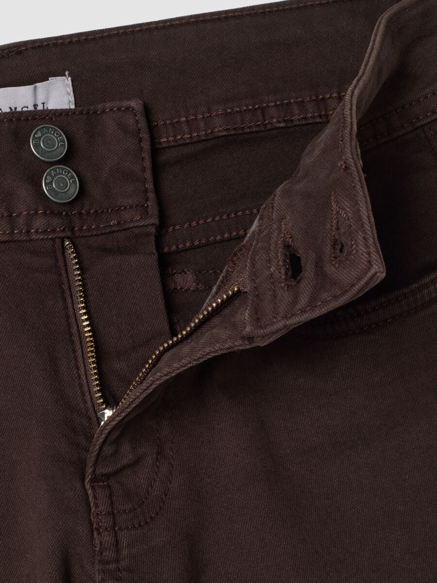 Jeans marroni flare in cotone elasticizzato_1