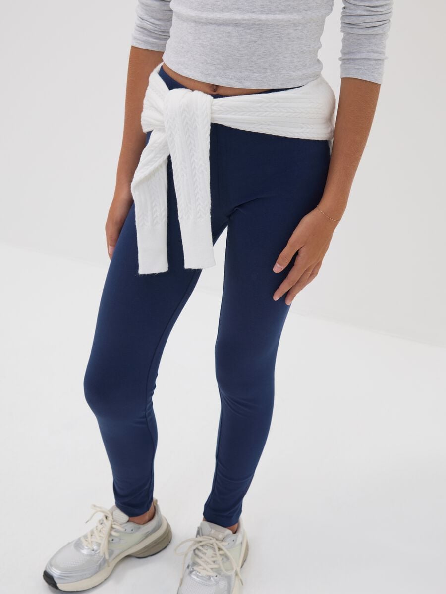 Girls&rsquo; blue skinny leggings in stretch organic cotton_1