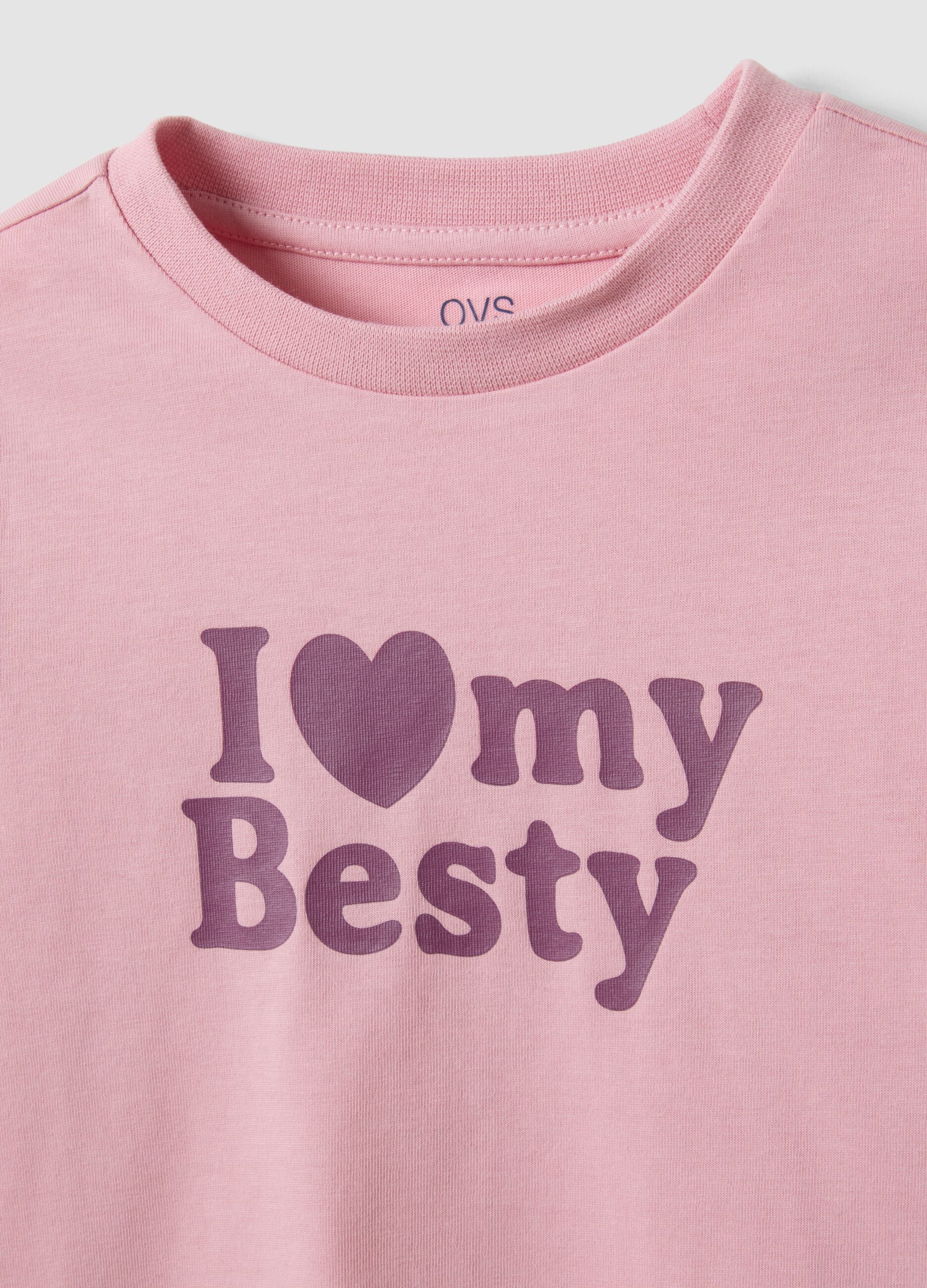 Pink organic cotton T-shirt with front print for girls, regular fit