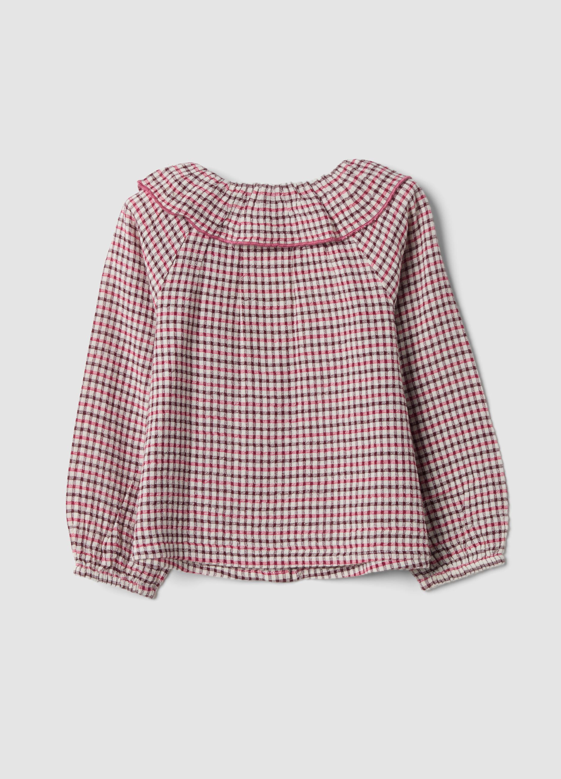 Camicia ecr&ugrave;, rosso bordeaux e rosa scuro in misto viscosa e cotone