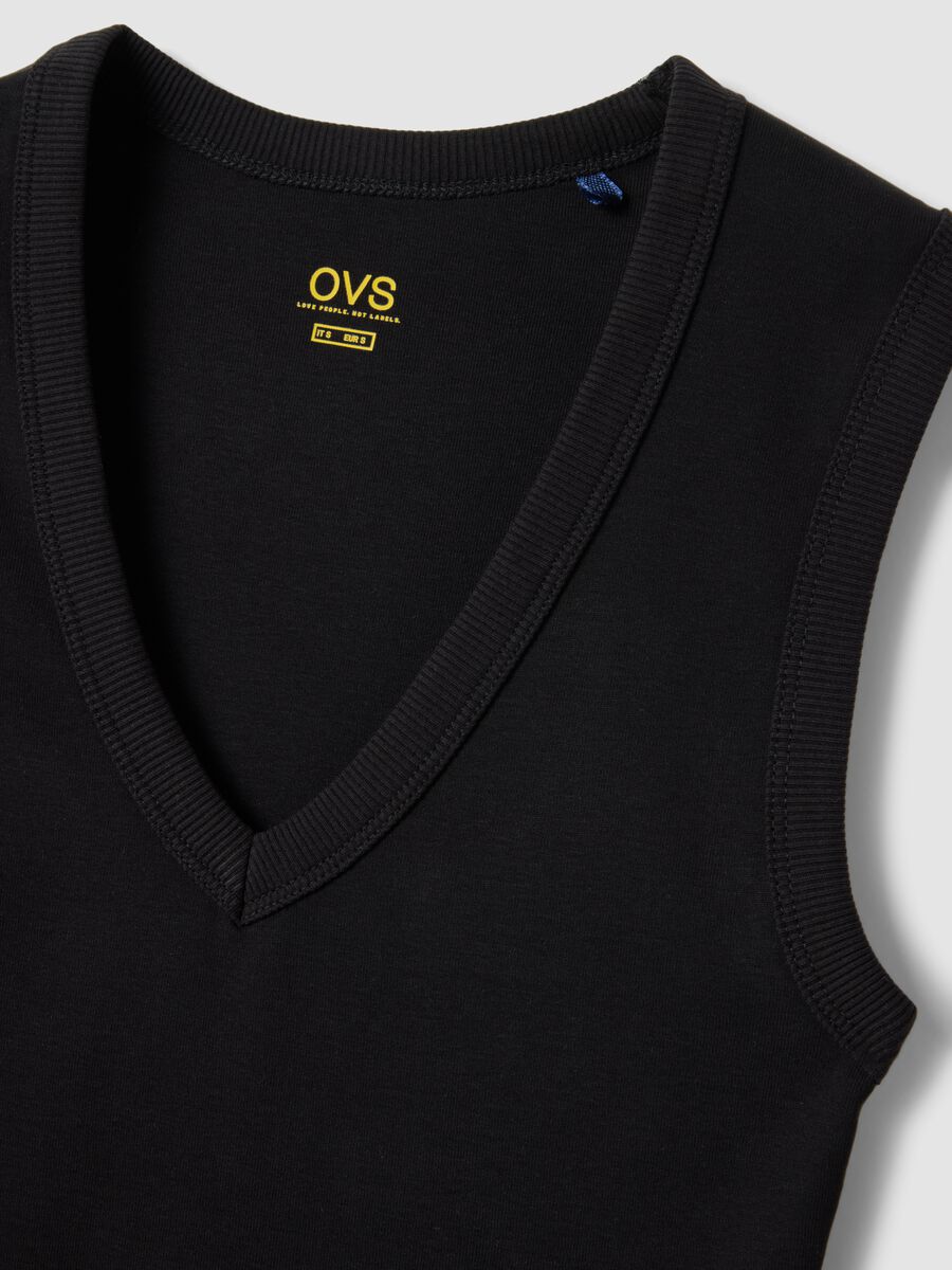Tank top in puro cotone nero regular fit con collo a V_5