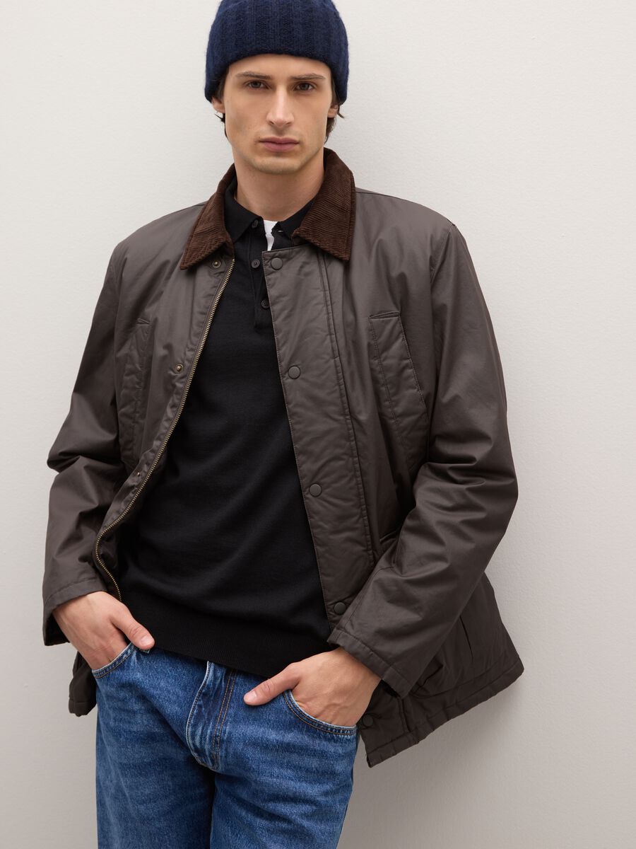 Brown padded jacket with zip and buttons_0