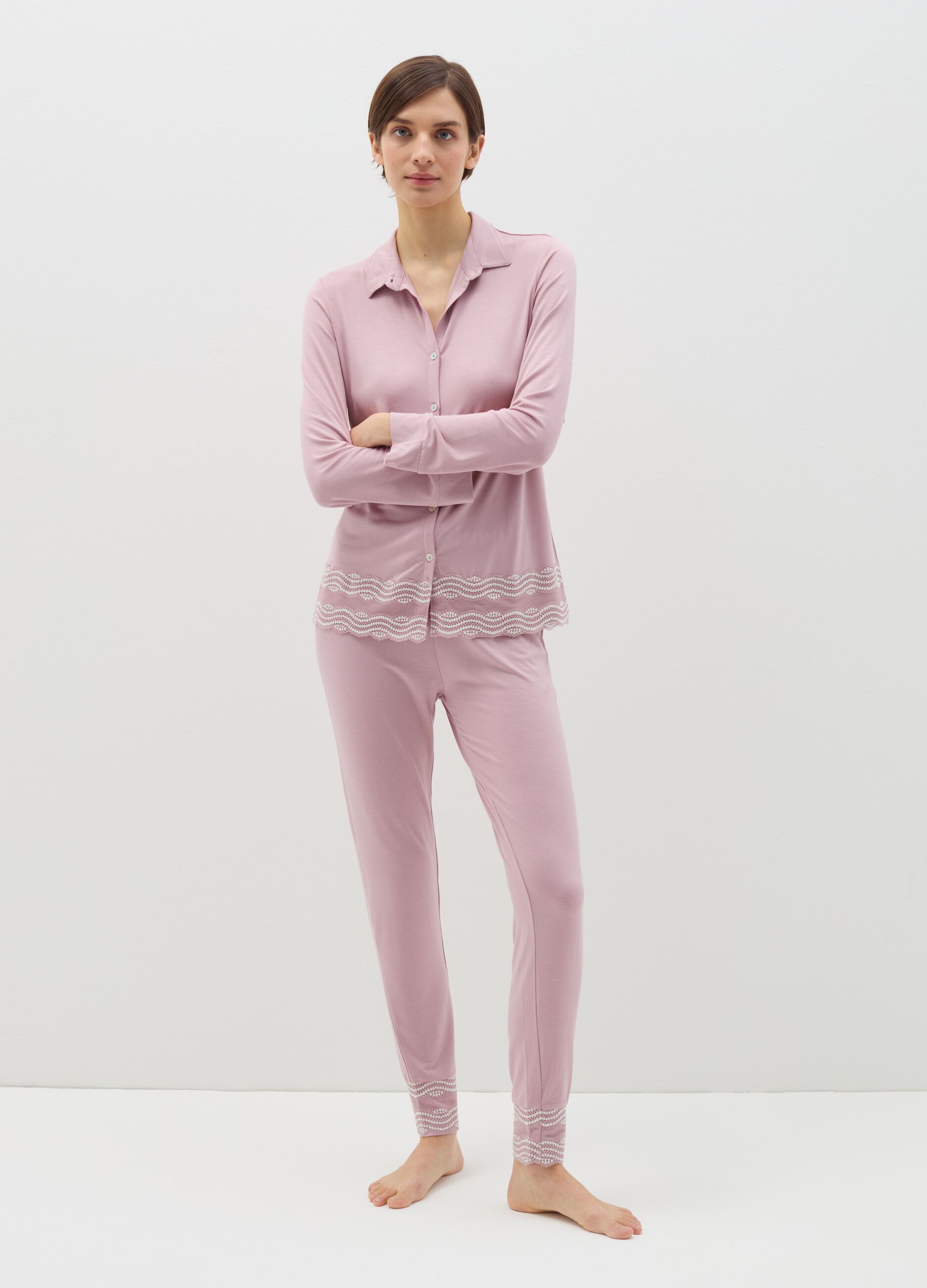 Pink pyjama trousers with decorative motif