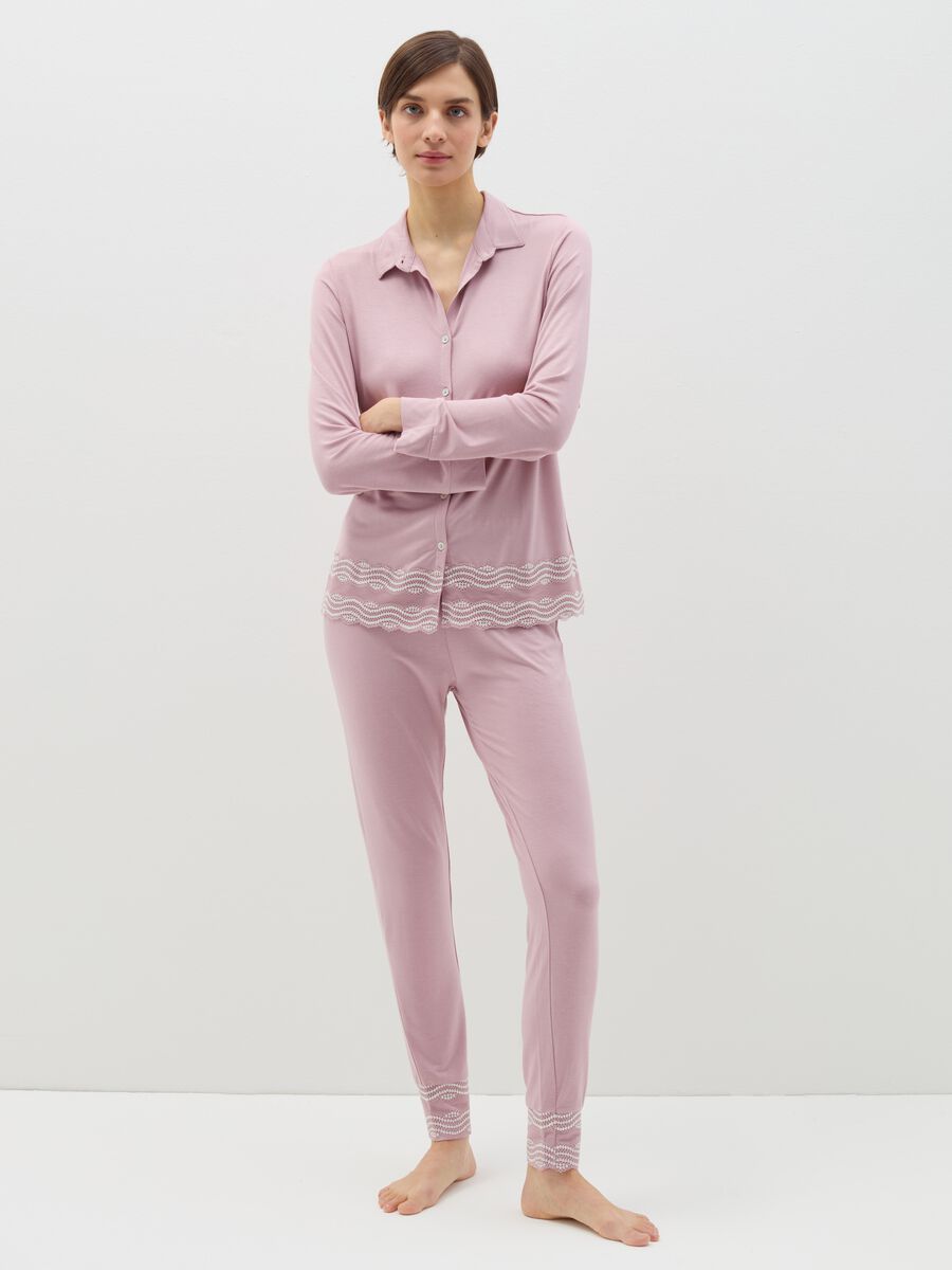 Pink pyjama trousers with decorative motif_0