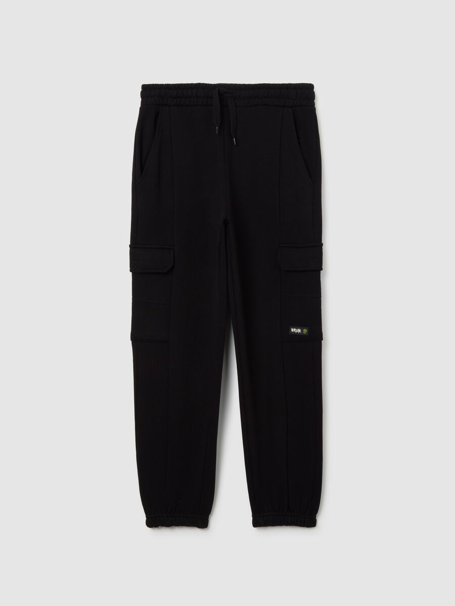 Boys' black joggers in pure cotton with relaxed fit_0