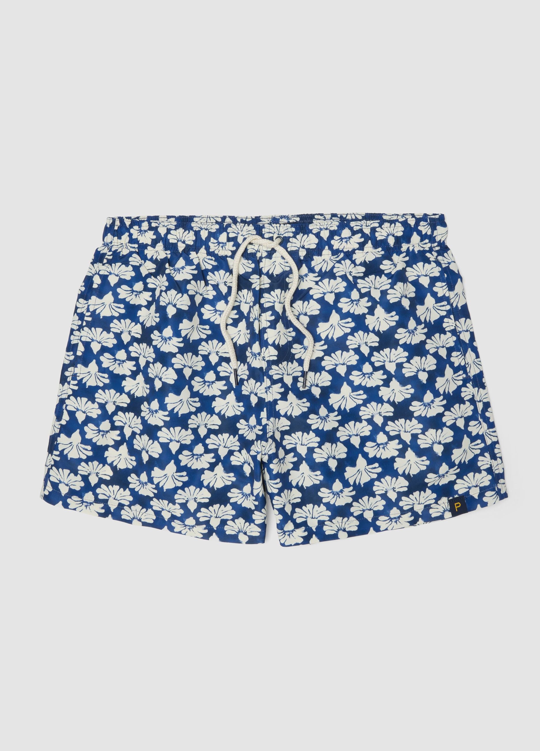 Blue floral-print swim shorts