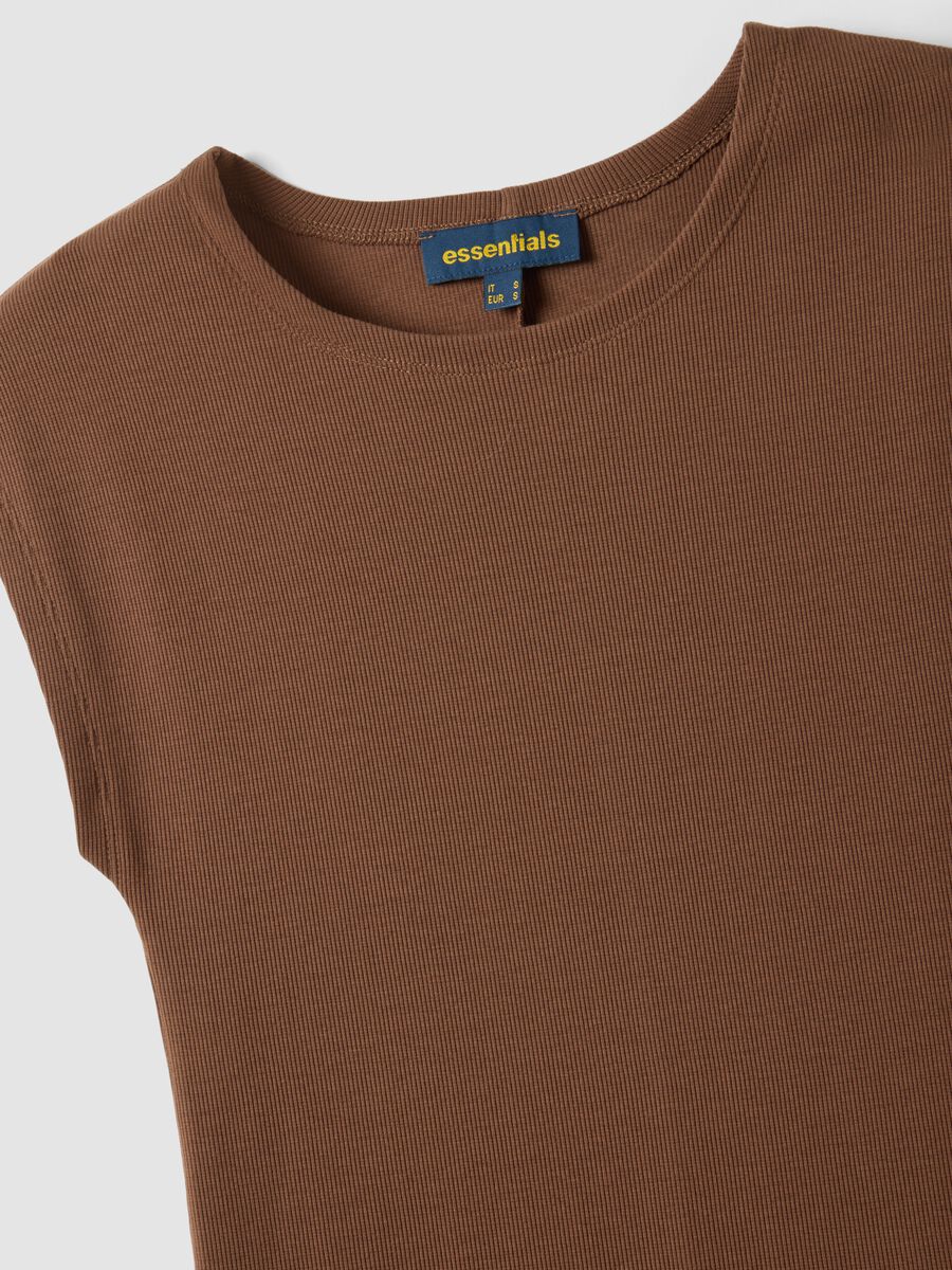 Brown sleeveless fitted dress in stretch cotton_5