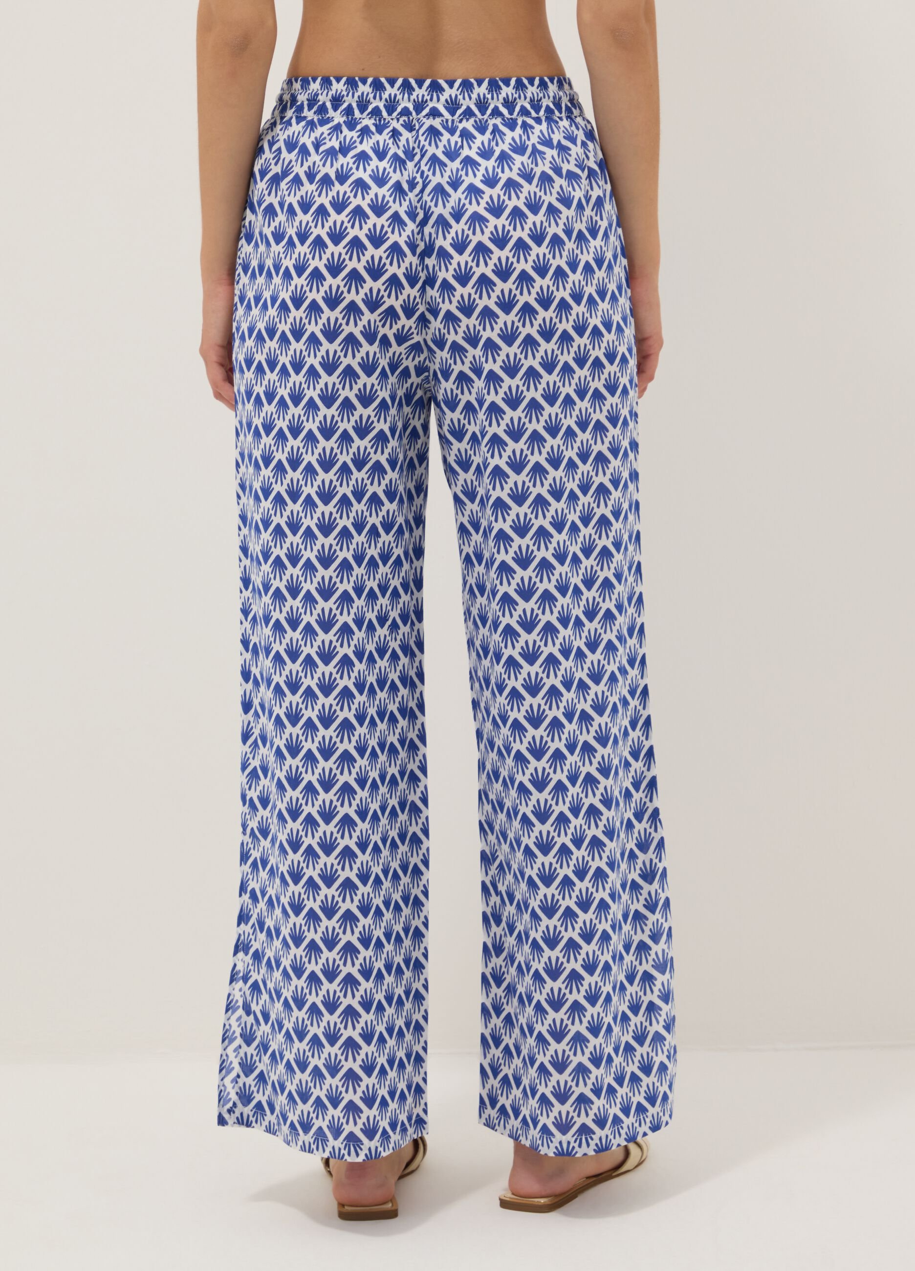 Long pure cotton multicolour floral-print trousers