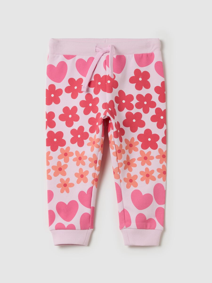 Joggers with flowers and hearts print and drawstring_0