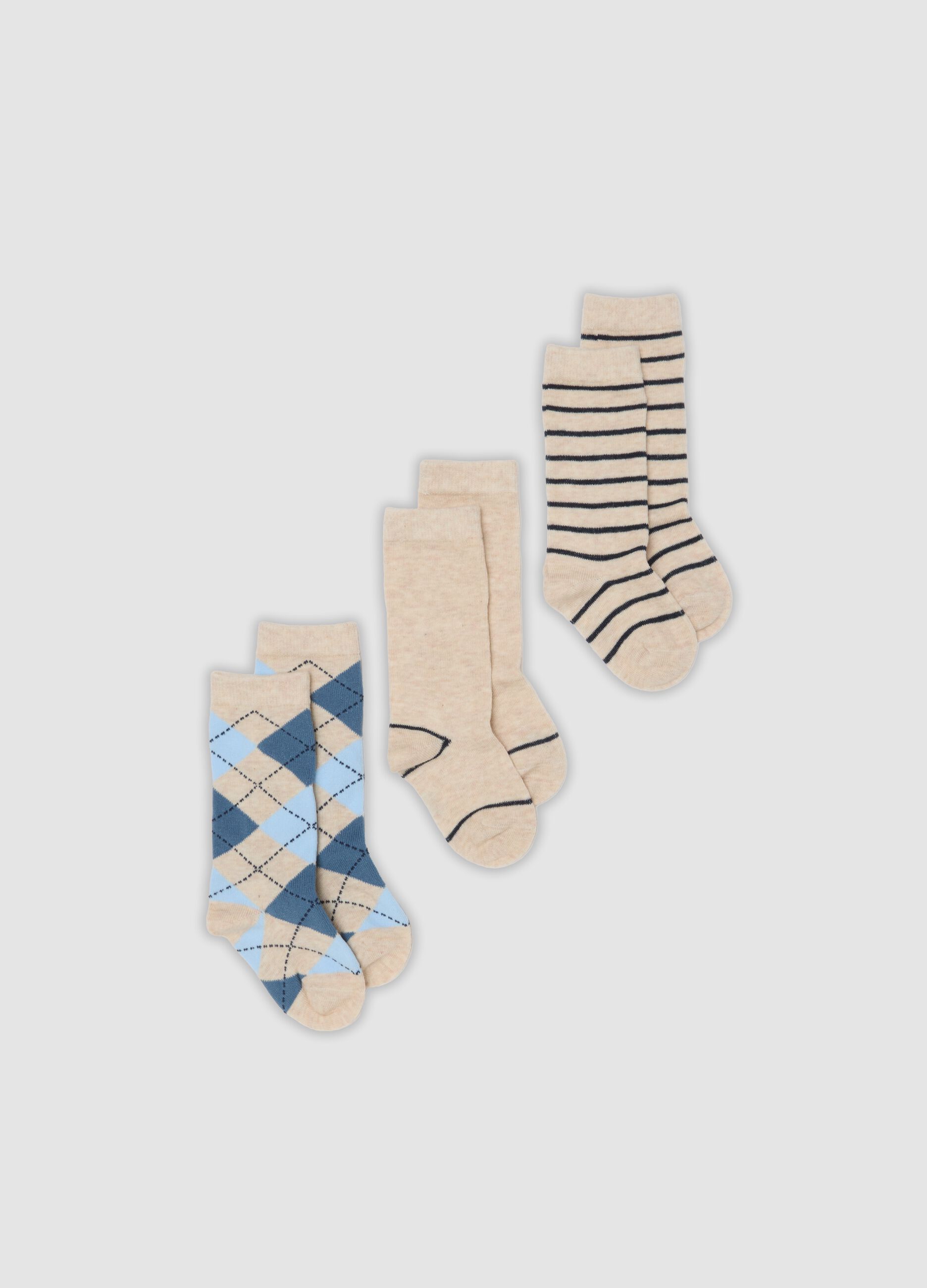 Tripack di calze lunghe beige in cotone organico elasticizzato