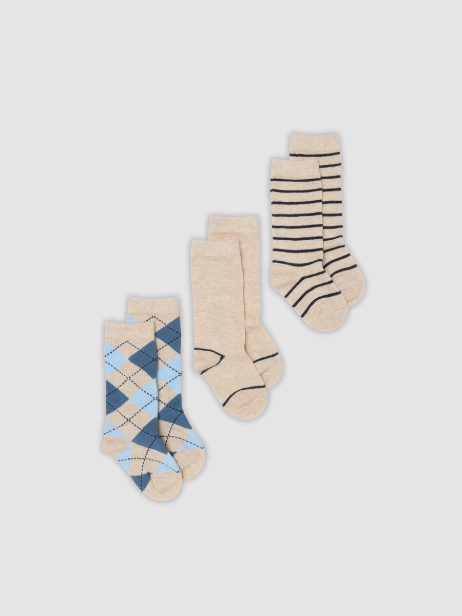 Tripack di calze lunghe beige in cotone organico elasticizzato_0