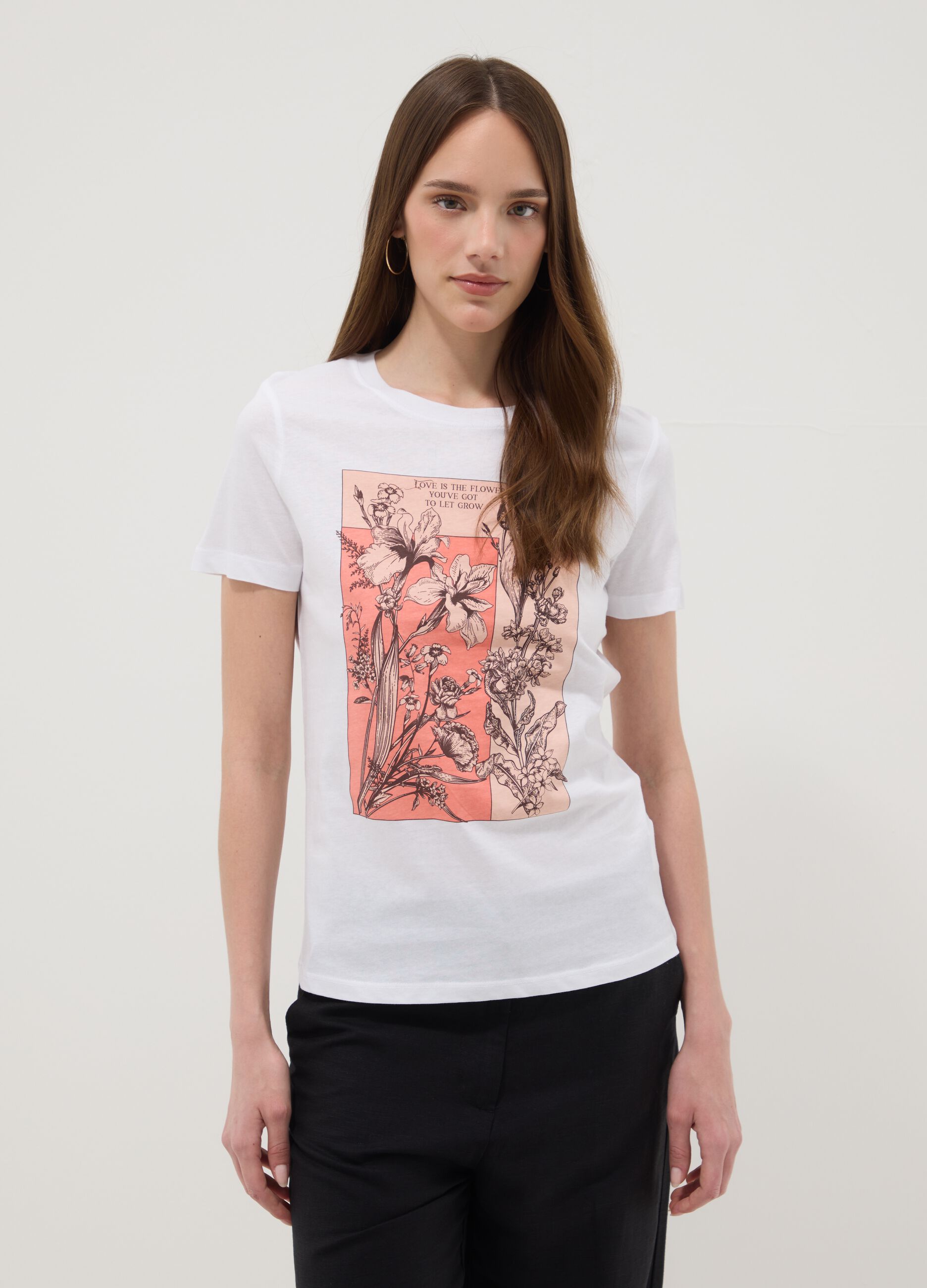 White pure cotton regular fit T-shirt with print