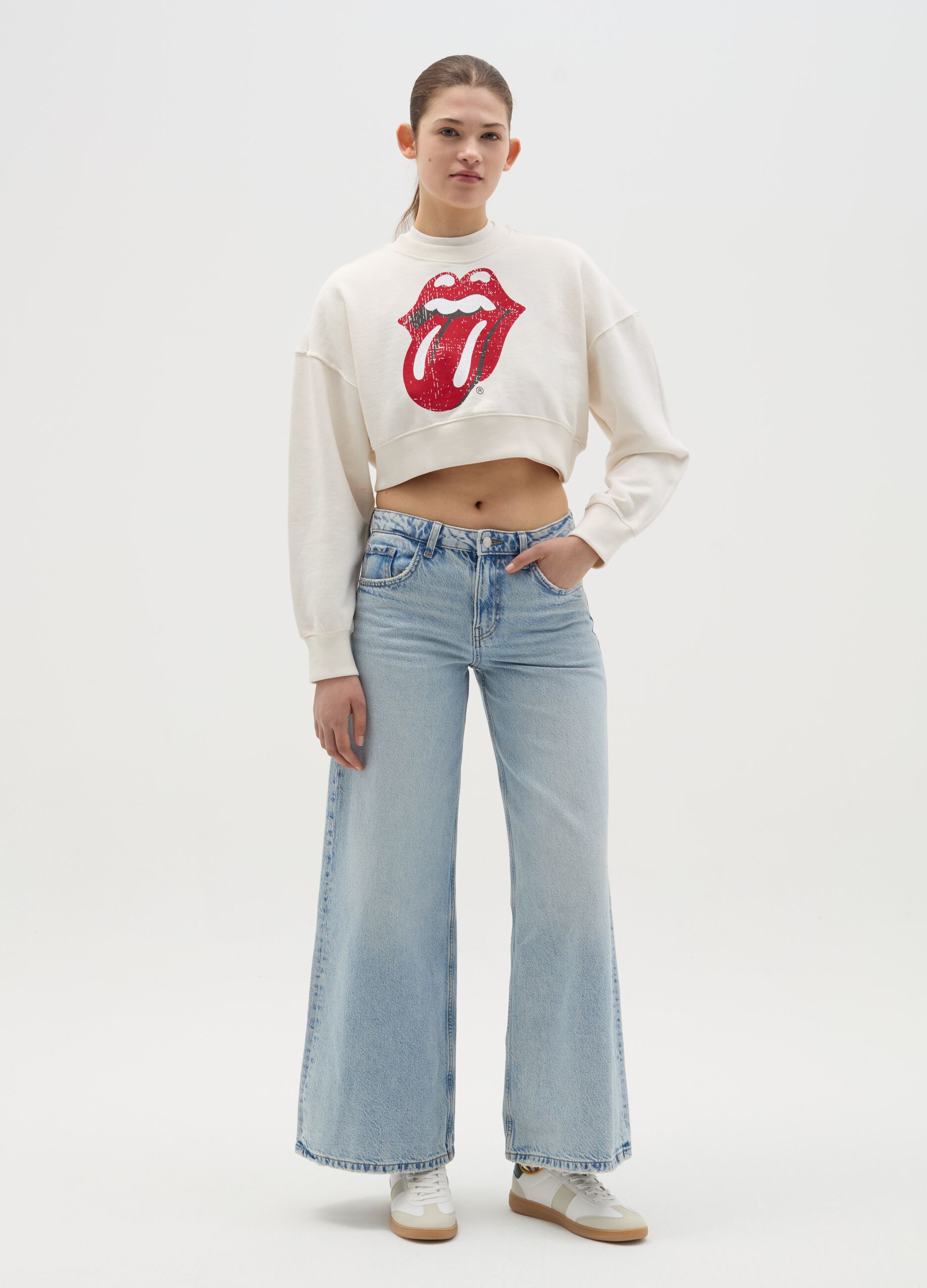 Crop sweatshirt with Rolling Stones print