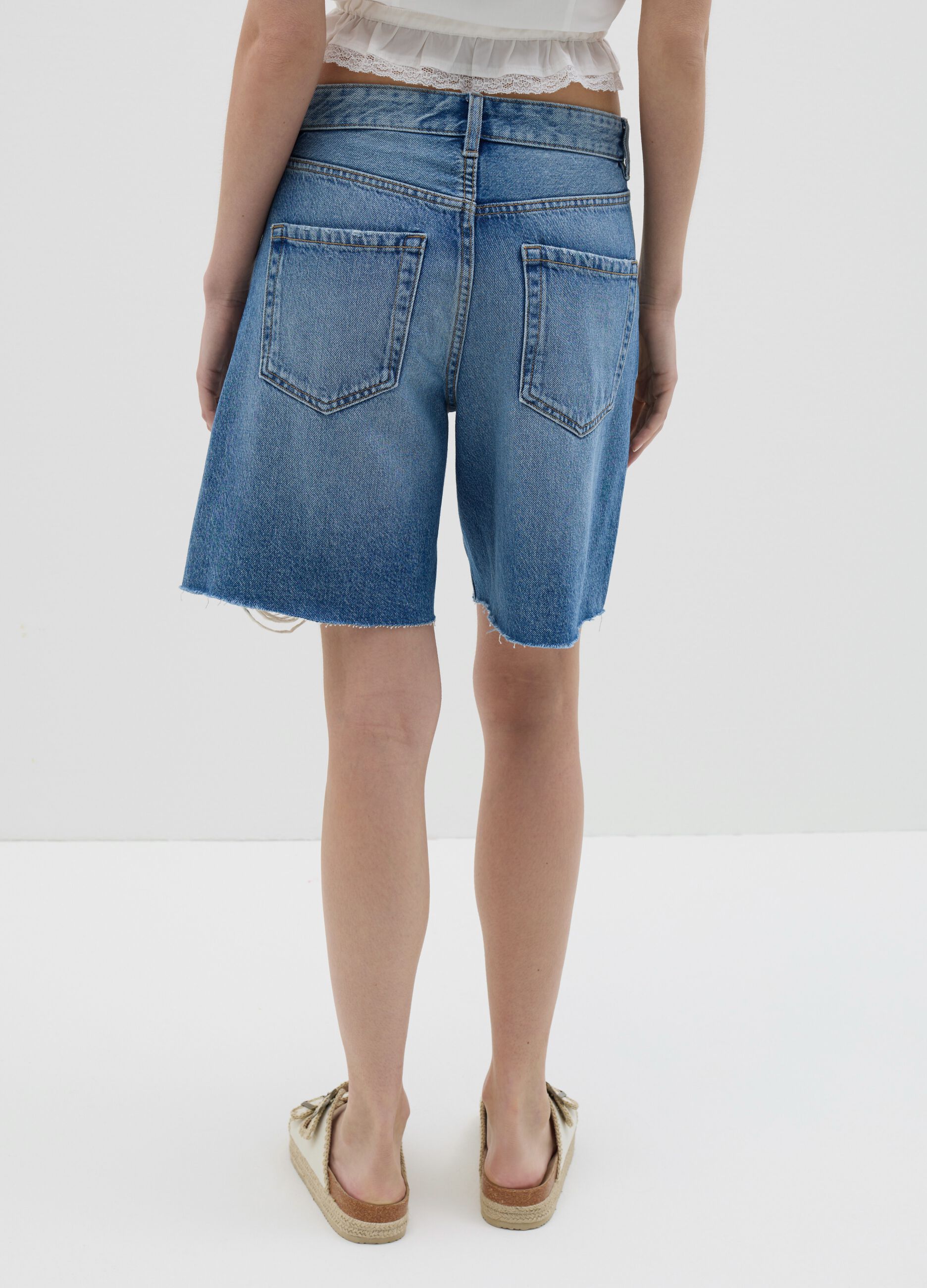Shorts da donna in puro cotone denim azzurro regular fit