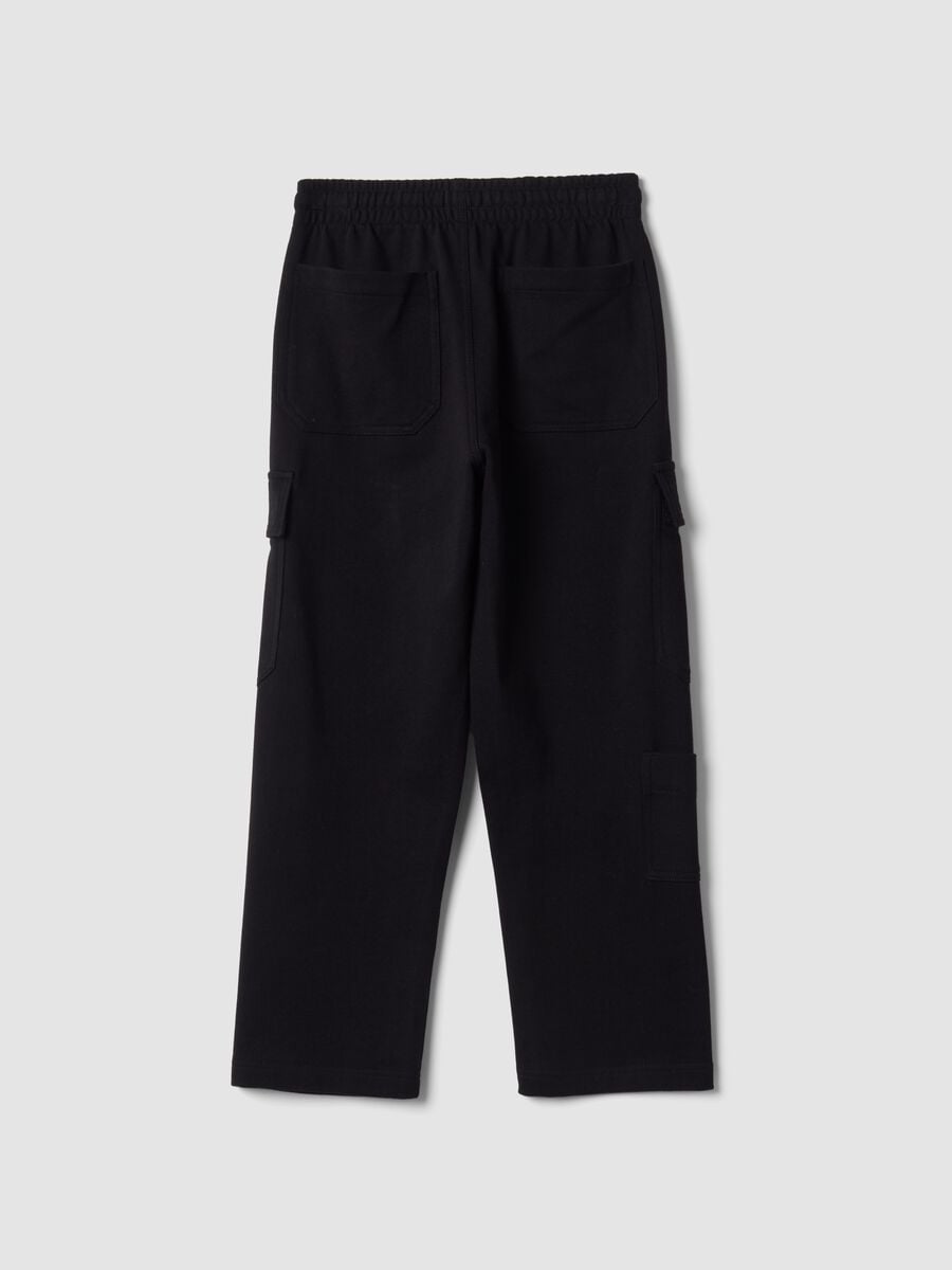 Pantaloni cargo neri in puro cotone con vita elasticizzata over fit_5