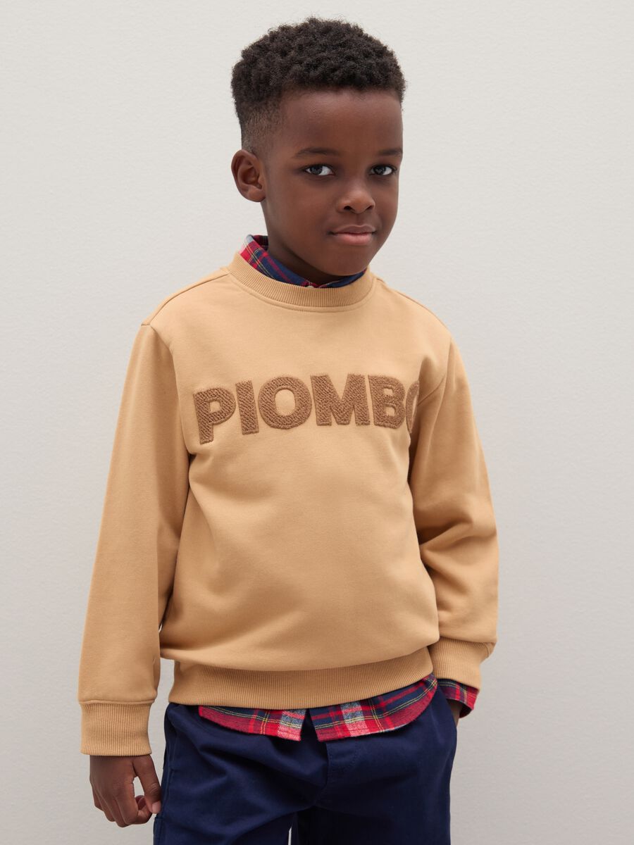 Beige Regular Fit Cotton Blend Kids Sweatshirt_1