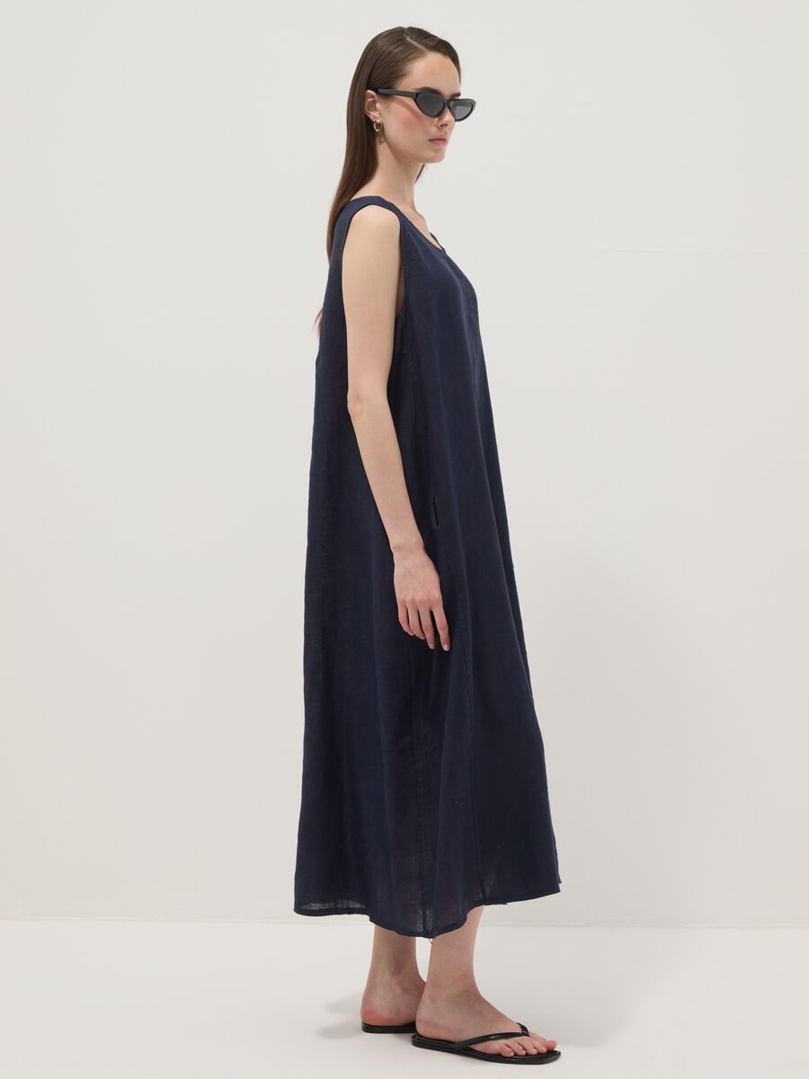 Abito blu lungo in puro lino regular fit_1