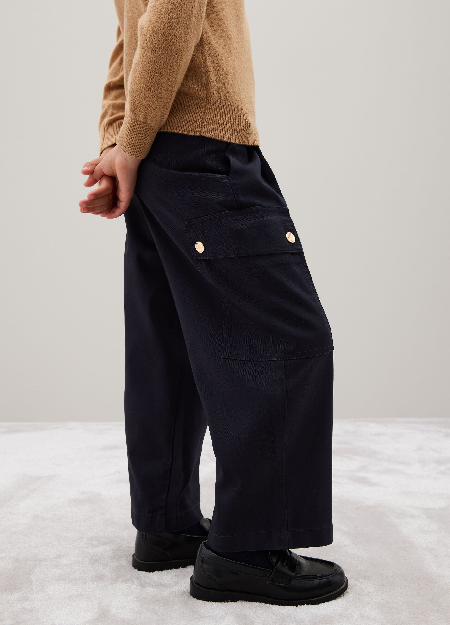 Girls' Blue Cotton Blend Trousers