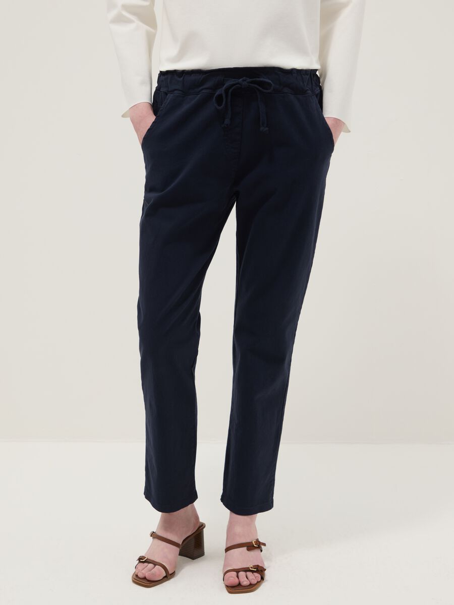 Blue stretch cotton trousers regular fit_1