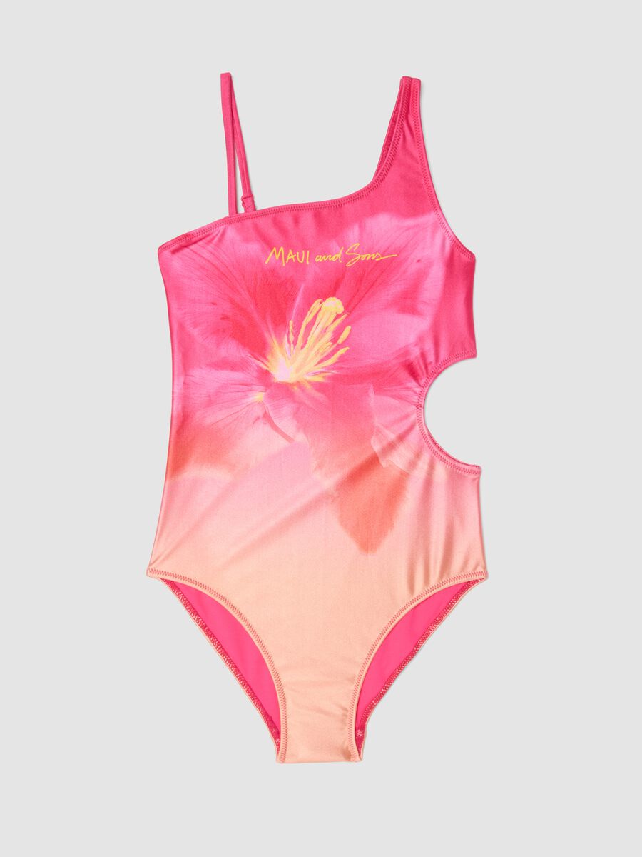 Girls&rsquo; pink floral one-piece swimsuit in stretch fabric_0