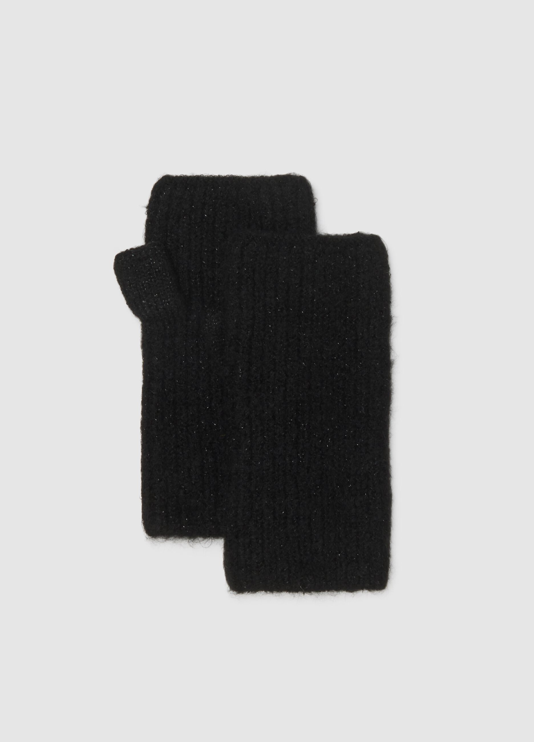 Black knitted fingerless gloves