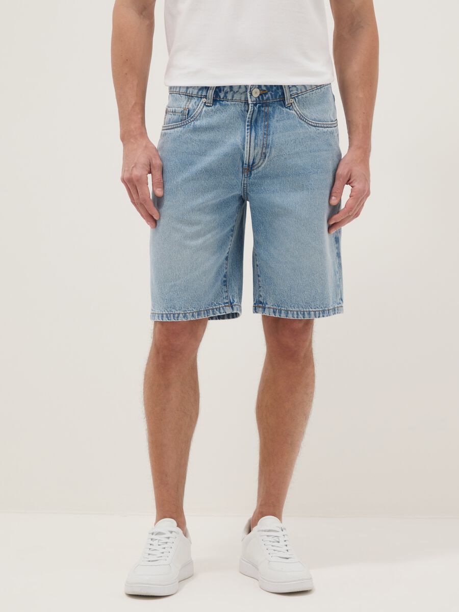 Bermuda denim azzurri in puro cotone regular fit_1