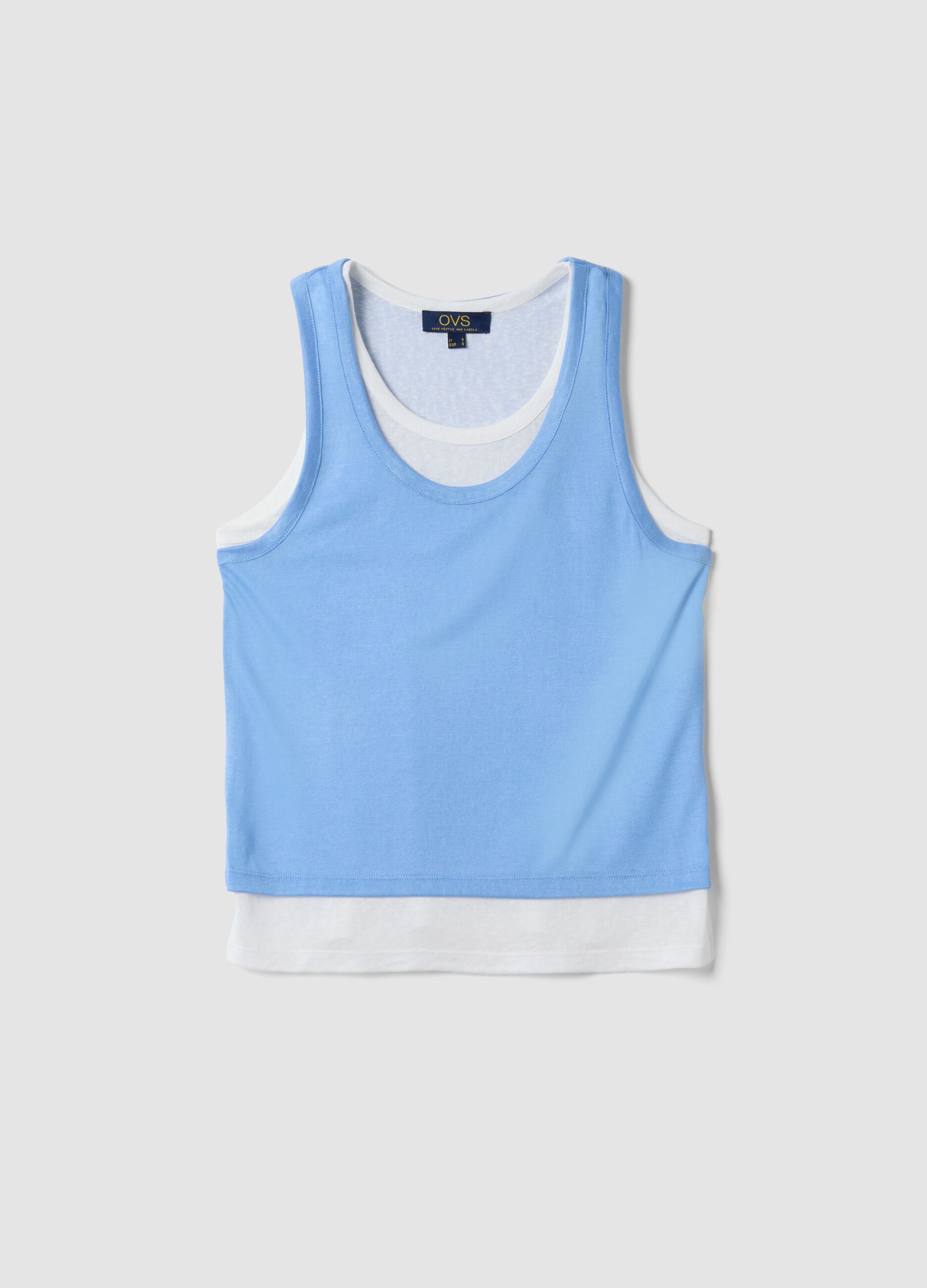 Light blue viscose-blend regular-fit tank top