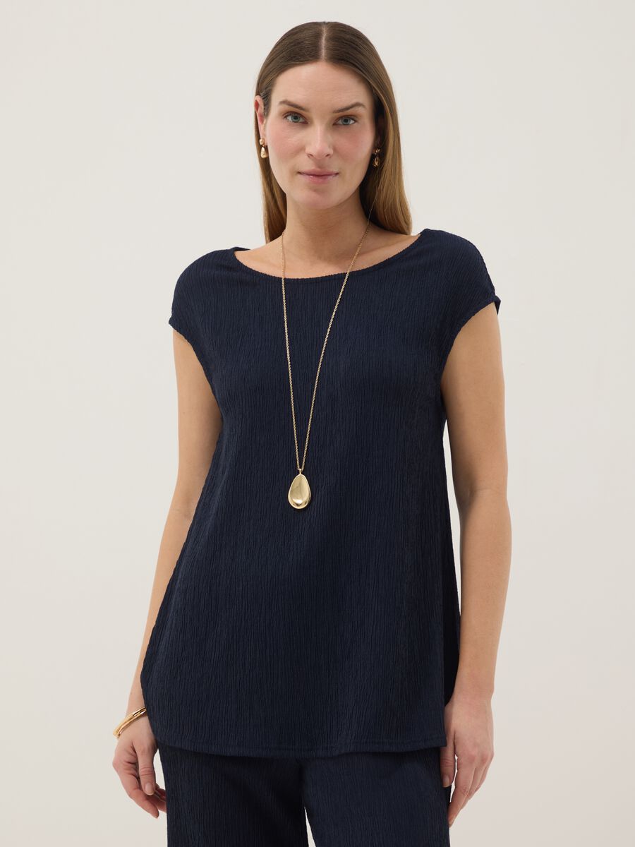 Blue regular fit sleeveless maternity T-shirt_1