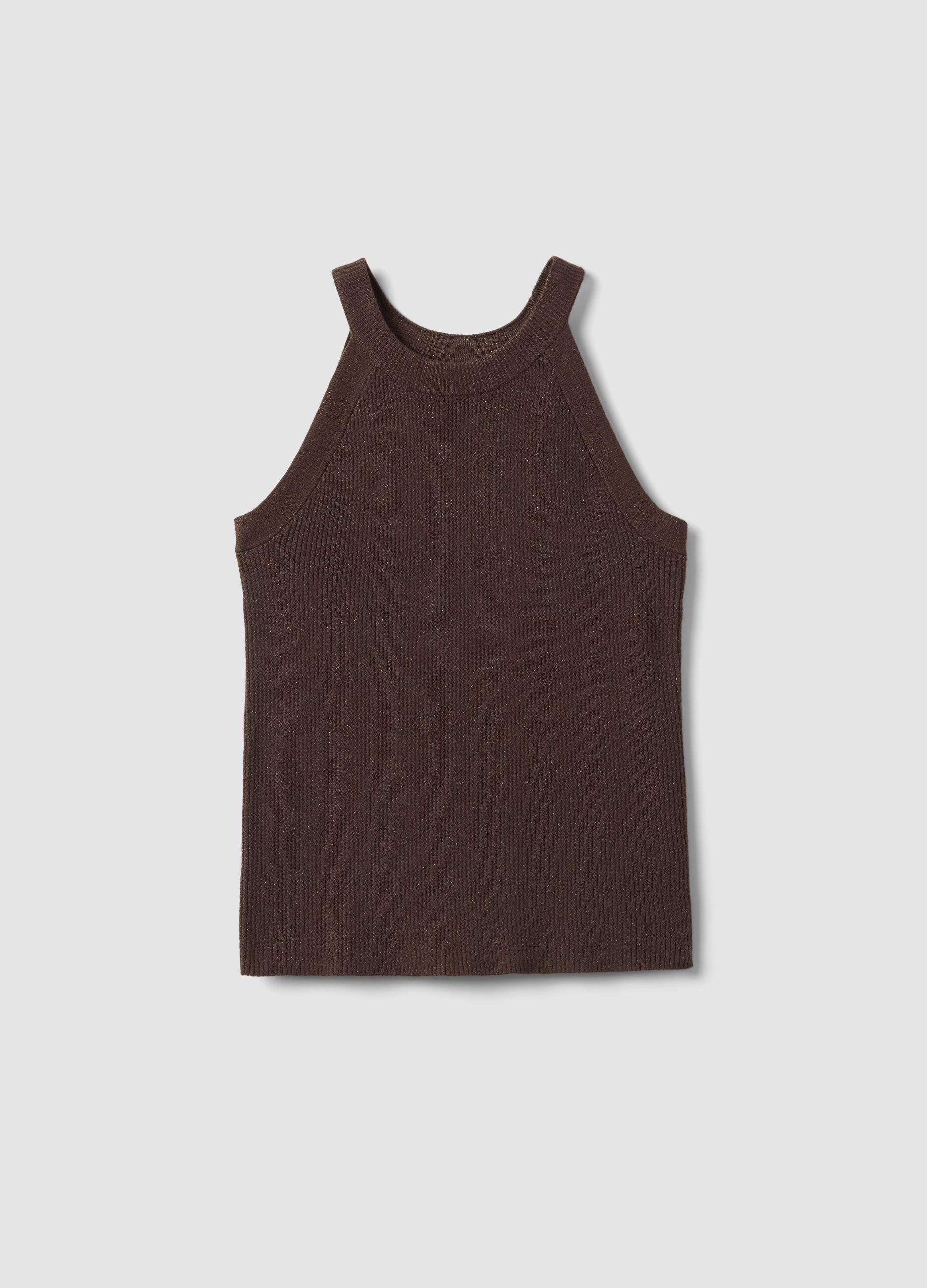 Fitted viscose blend brown tank top