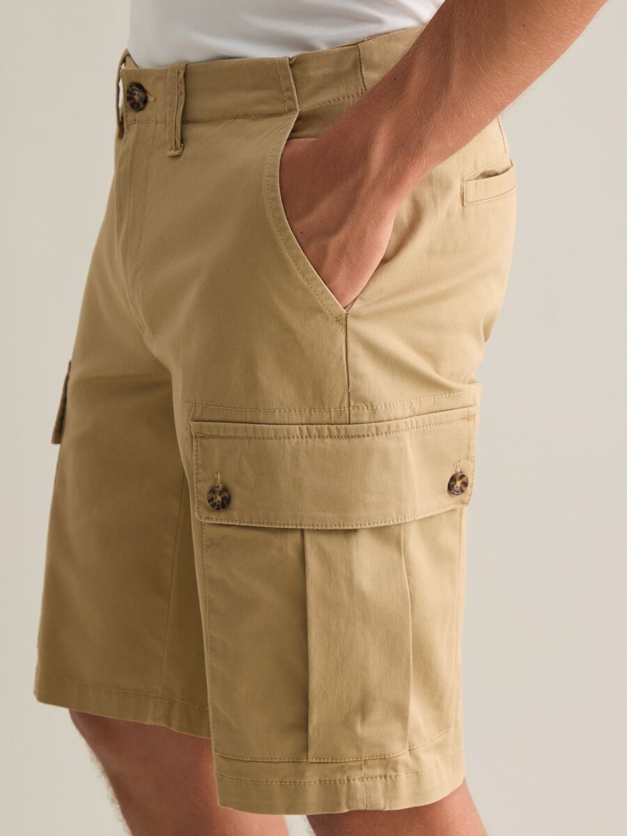 Beige Stretch Cotton Cargo Shorts_3