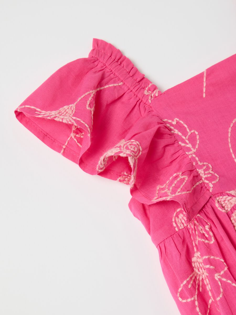 Pink pure cotton baby dress regular fit with frills and embroidery_2